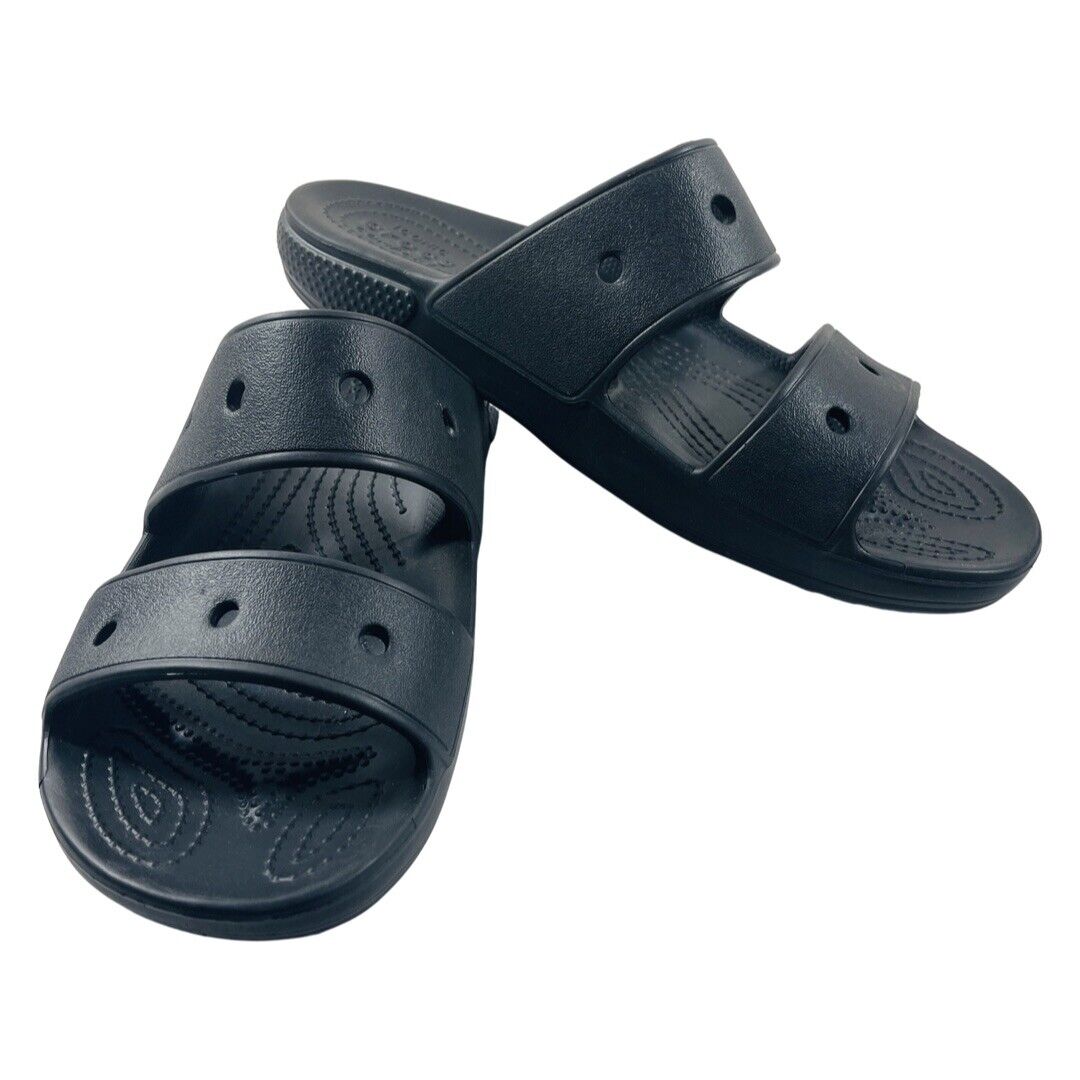 Crocs Classic Two Strap Black Slide Sandals Mens Size 7 Womens Size 9