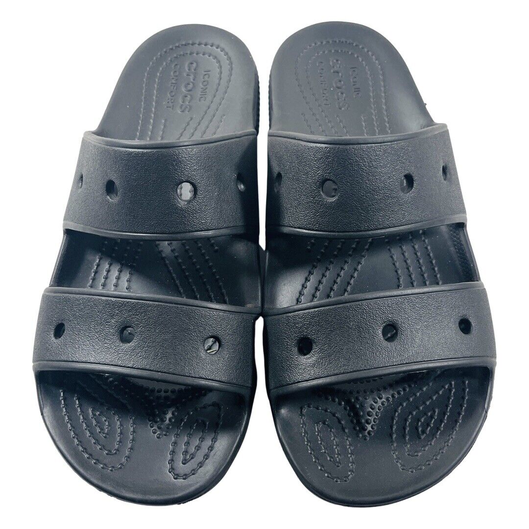 Crocs Classic Two Strap Black Slide Sandals Mens Size 7 Womens Size 9