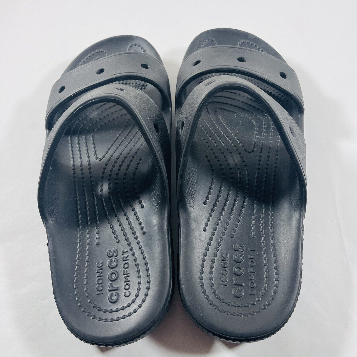 Crocs Classic Two Strap Black Slide Sandals Mens Size 7 Womens Size 9