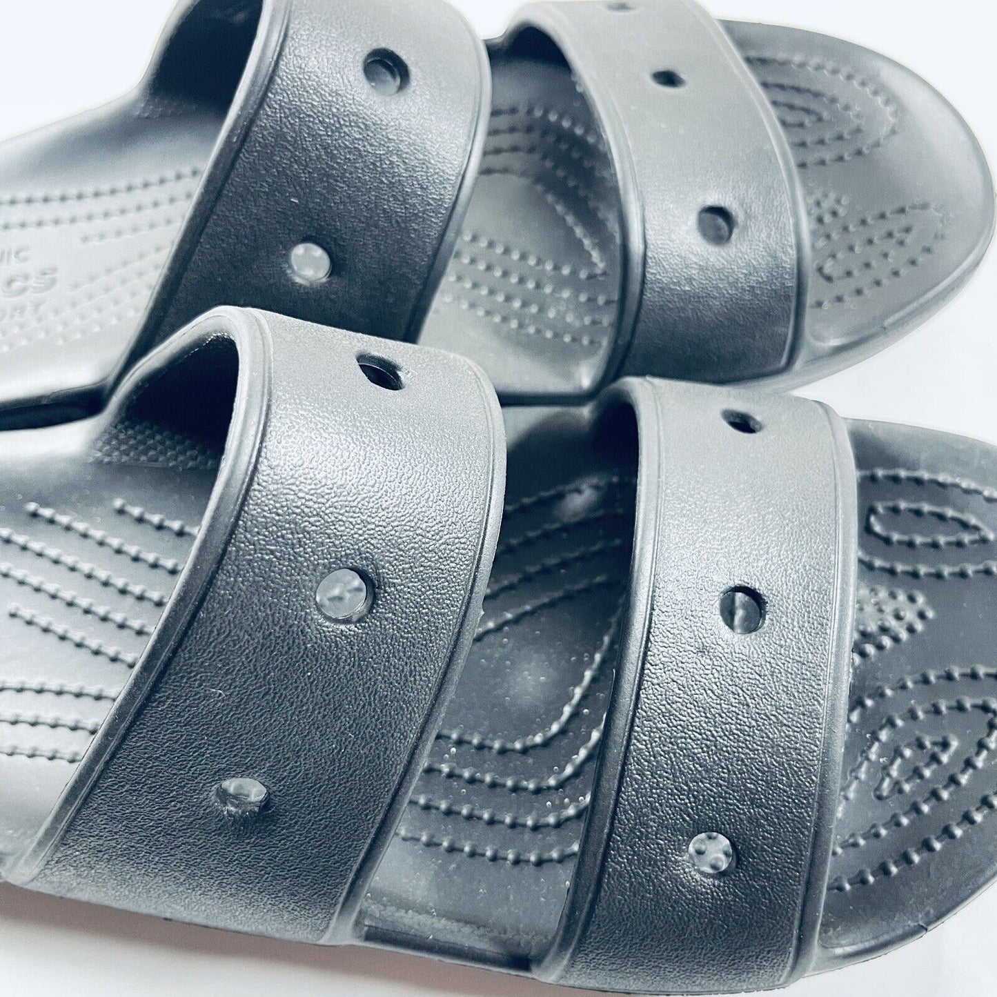 Crocs Classic Two Strap Black Slide Sandals Mens Size 7 Womens Size 9