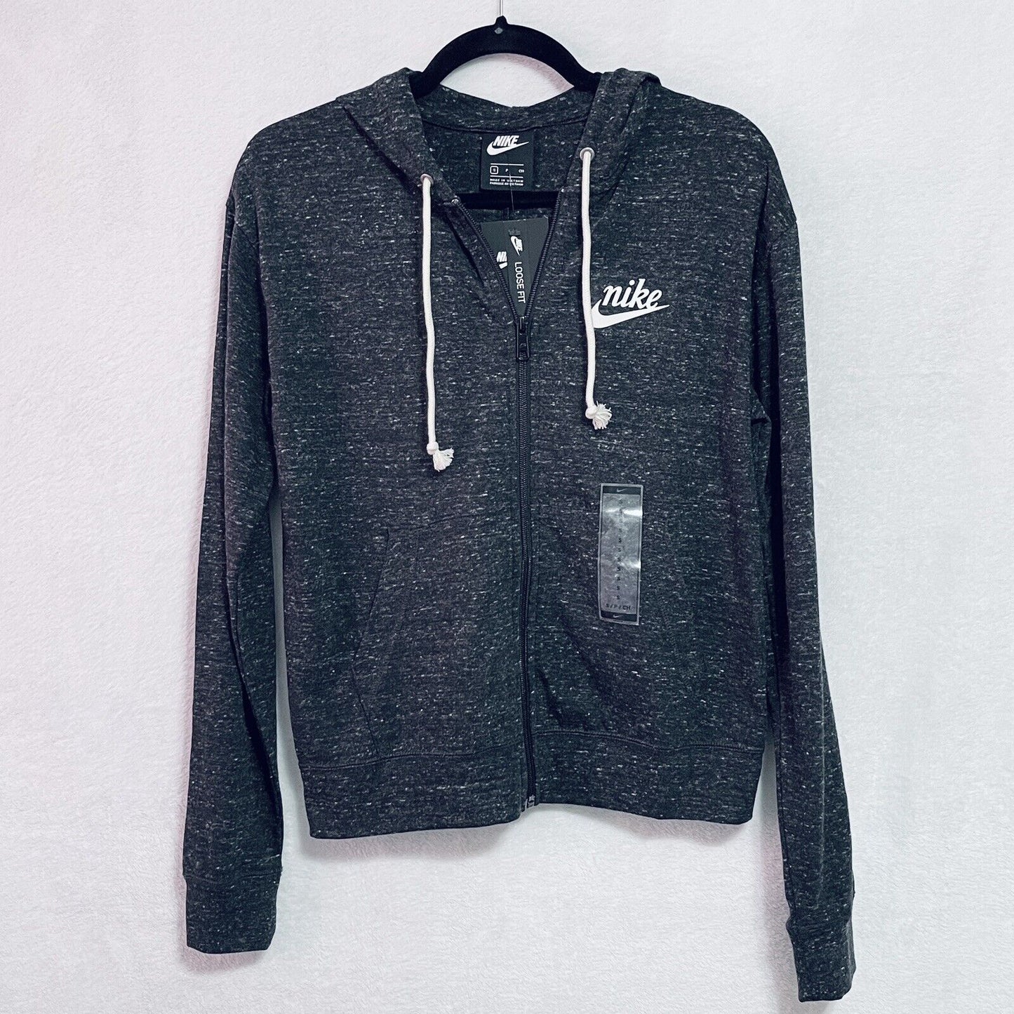 Nike Womens Gym Vintage Hoodie Small NWT Full Zip Lightweight Black Tag