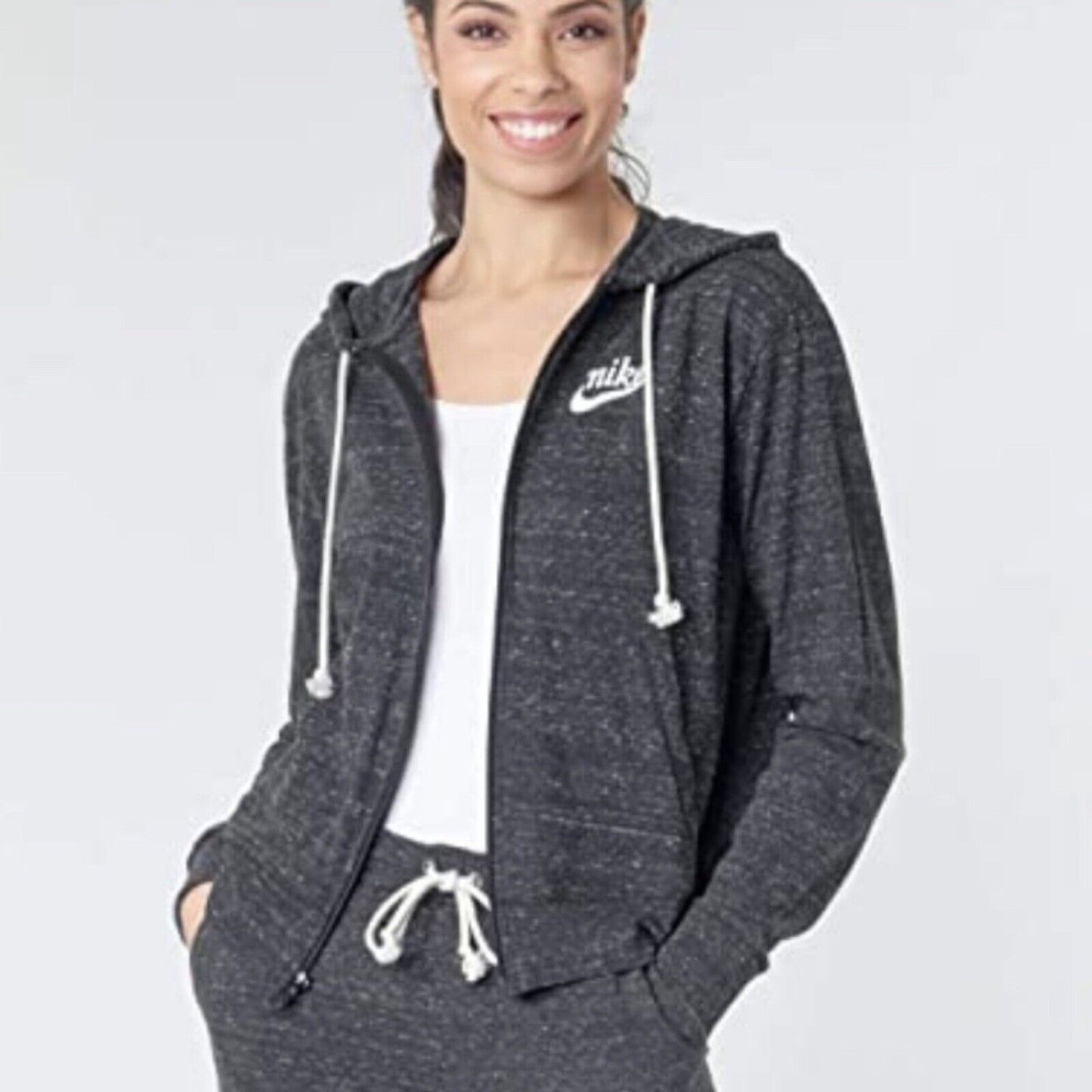 Nike Womens Gym Vintage Hoodie Small NWT Full Zip Lightweight Black Tag