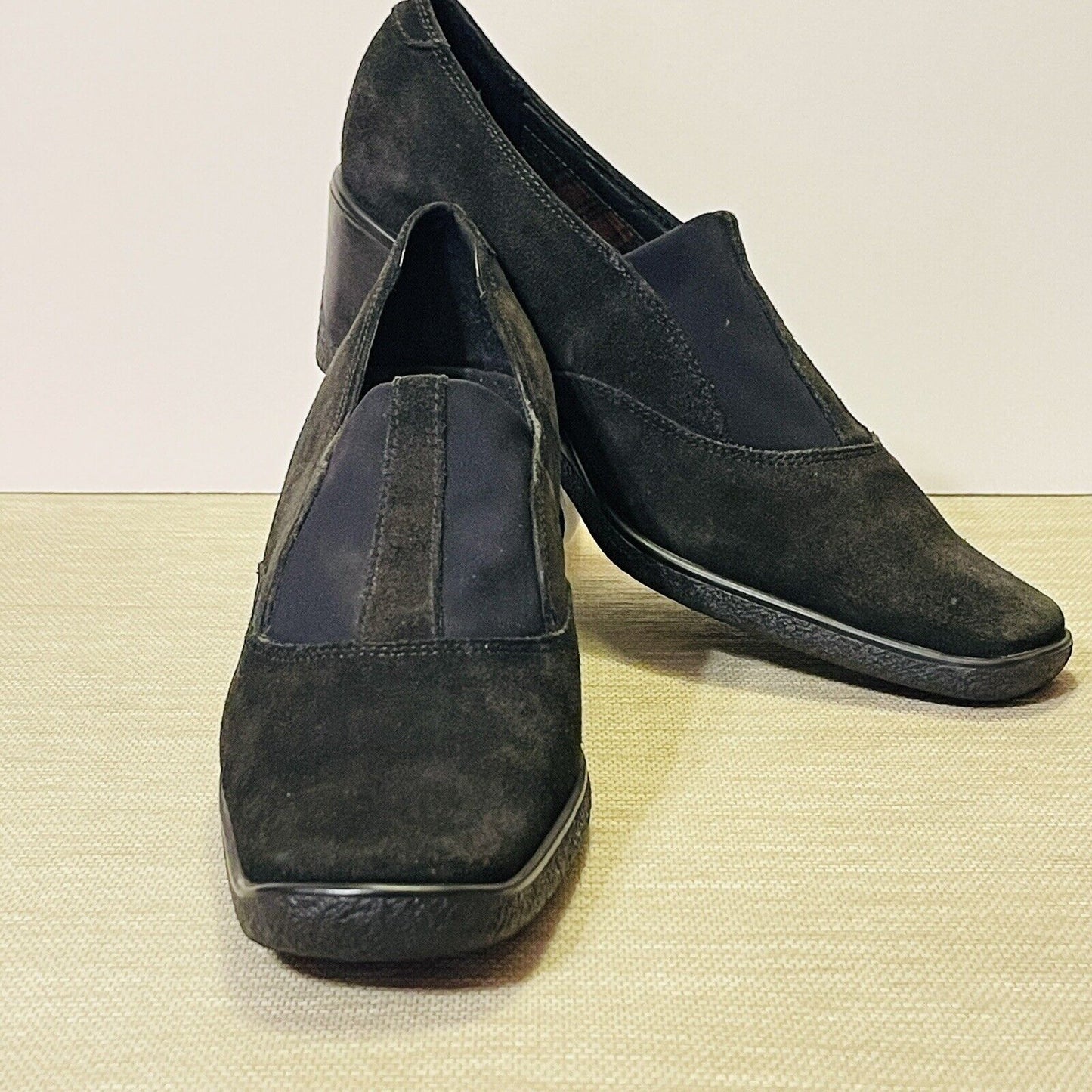 Aquatalia Marvin K Womens 11 Black Suede Leather Wedge Square Toe Loafer Shoes