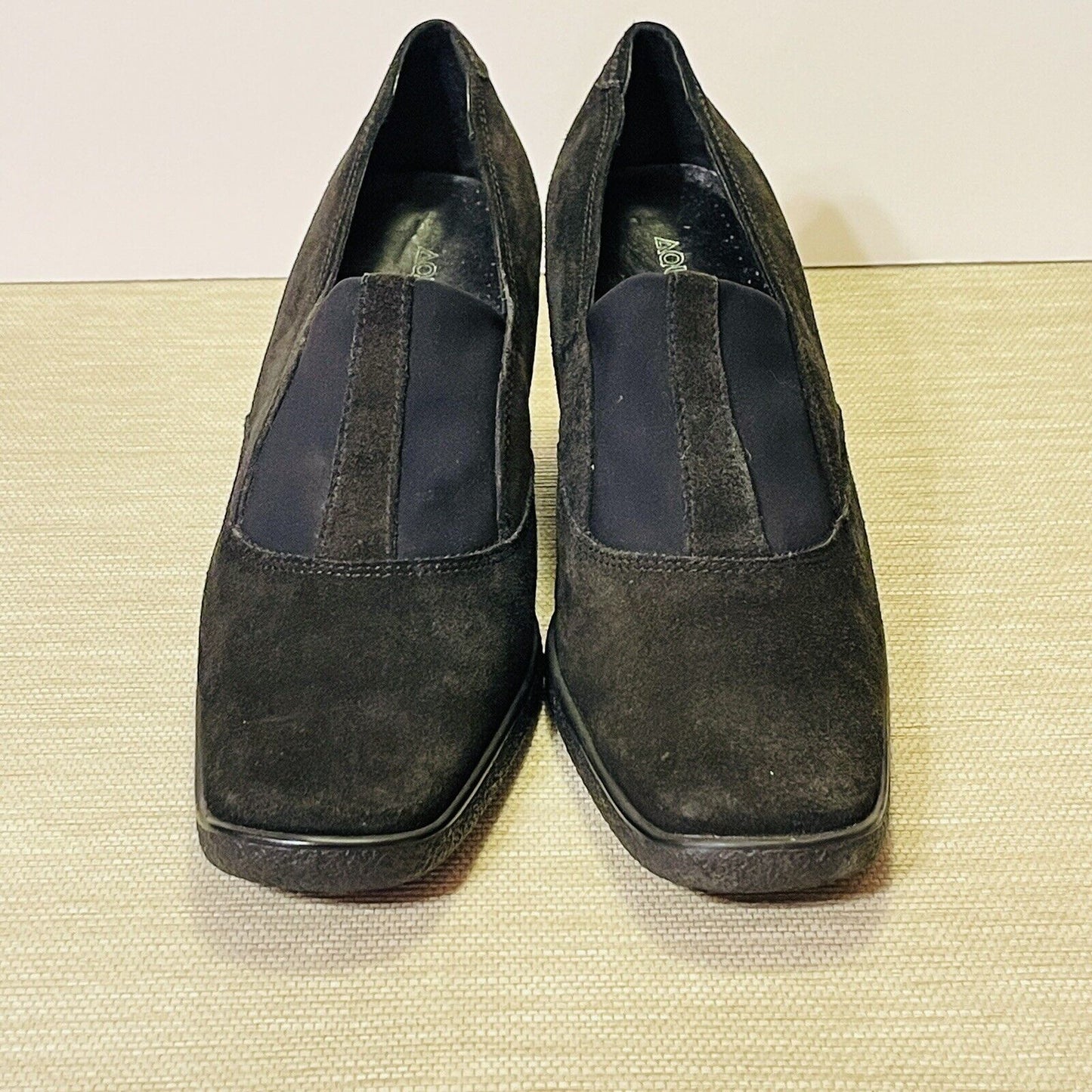 Aquatalia Marvin K Womens 11 Black Suede Leather Wedge Square Toe Loafer Shoes