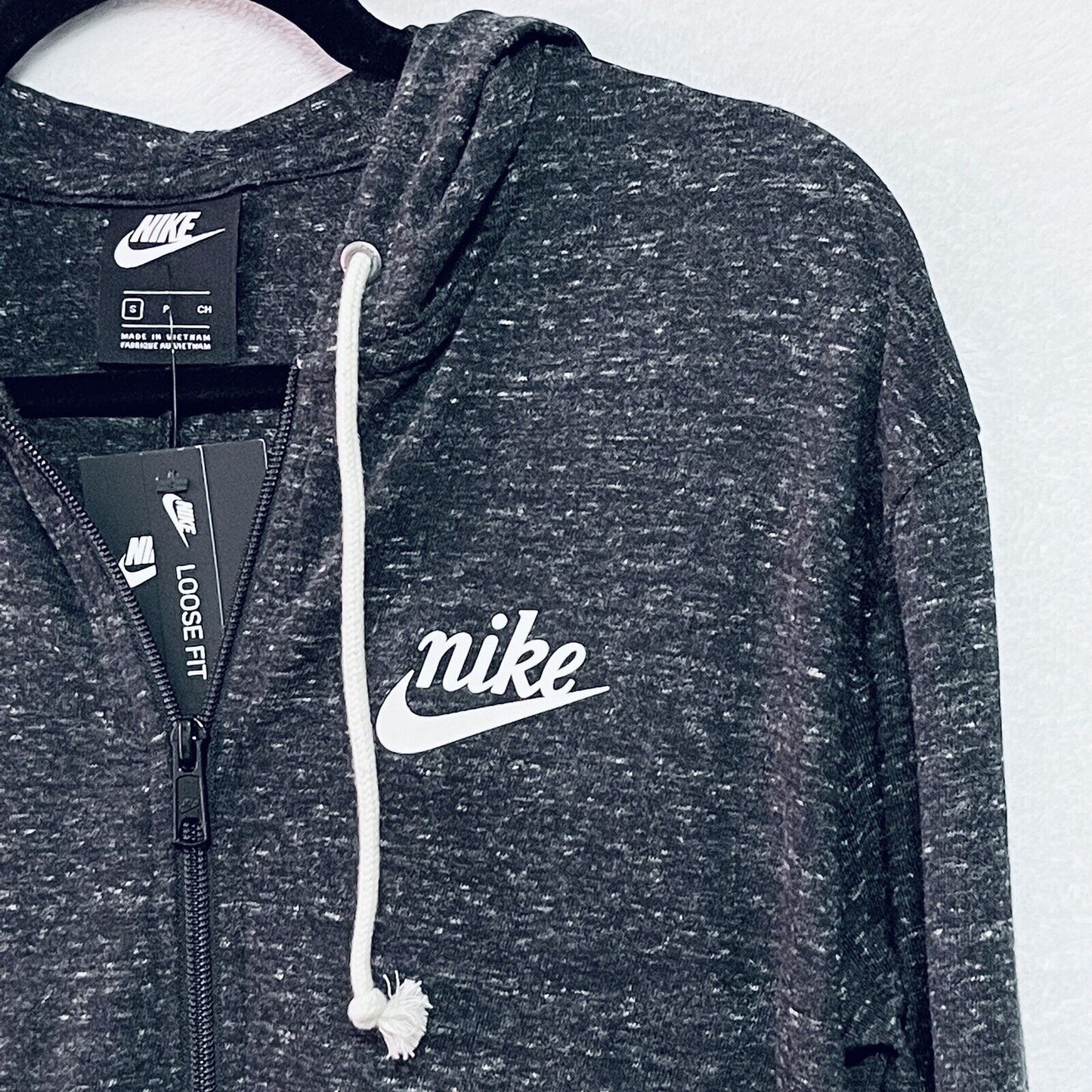 Nike Womens Gym Vintage Hoodie Small NWT Full Zip Lightweight Black Tag