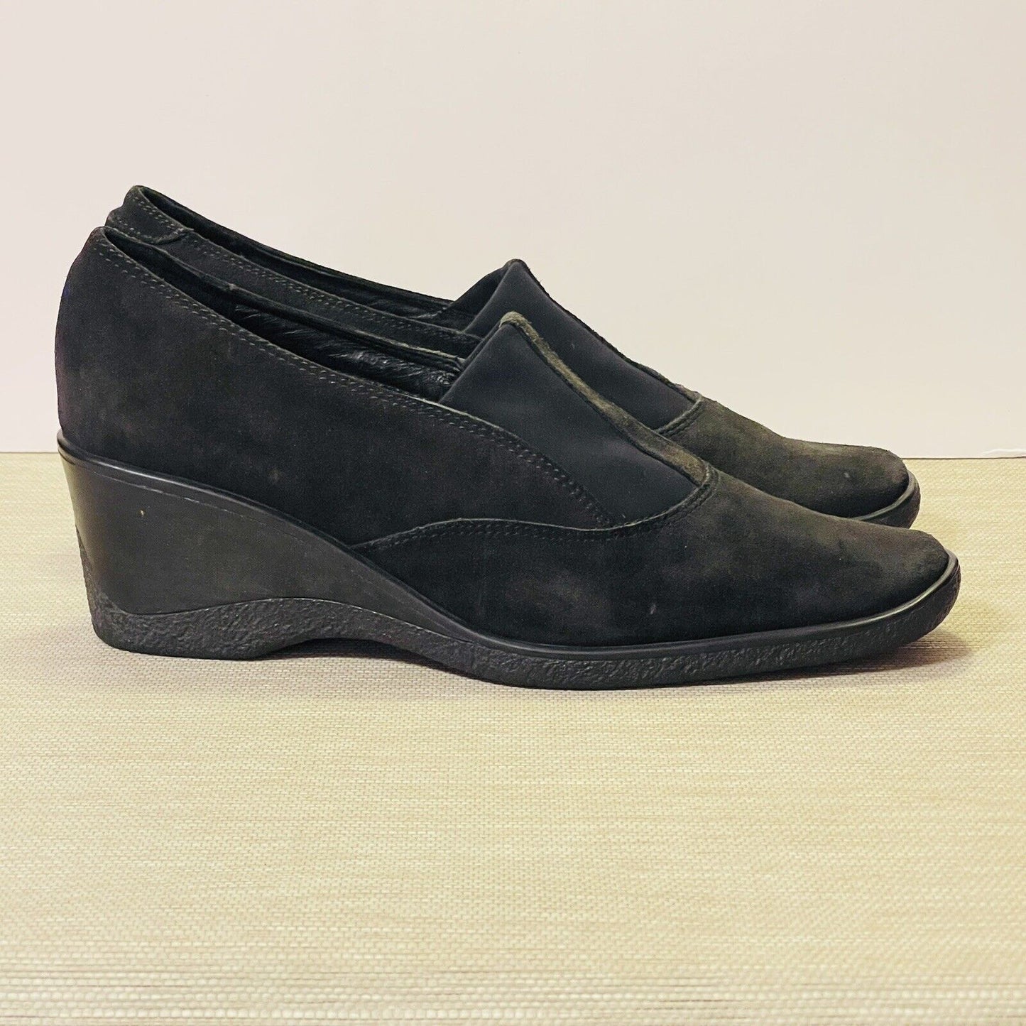 Aquatalia Marvin K Womens 11 Black Suede Leather Wedge Square Toe Loafer Shoes