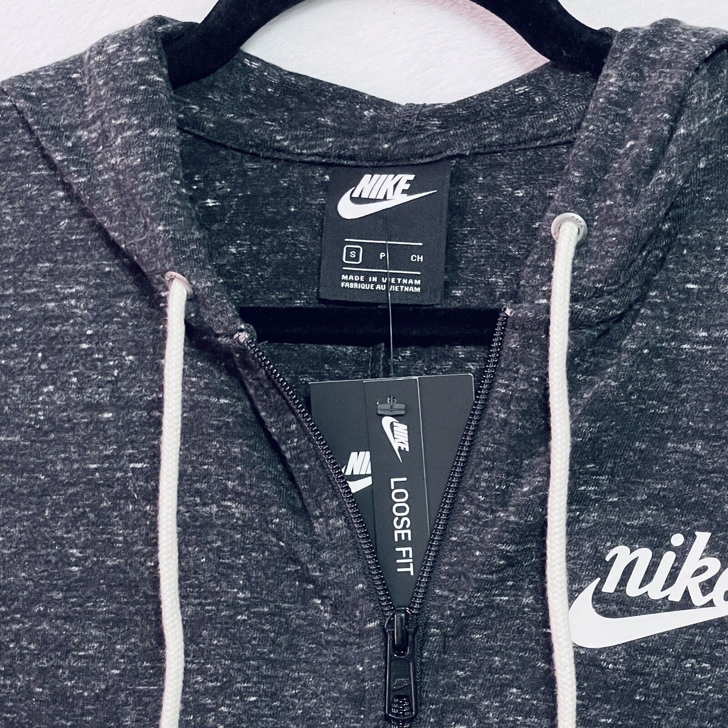 Nike Womens Gym Vintage Hoodie Small NWT Full Zip Lightweight Black Tag