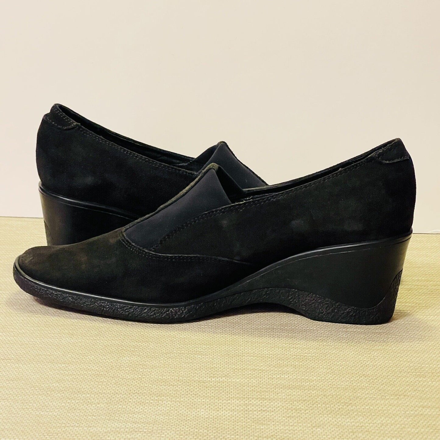 Aquatalia Marvin K Womens 11 Black Suede Leather Wedge Square Toe Loafer Shoes