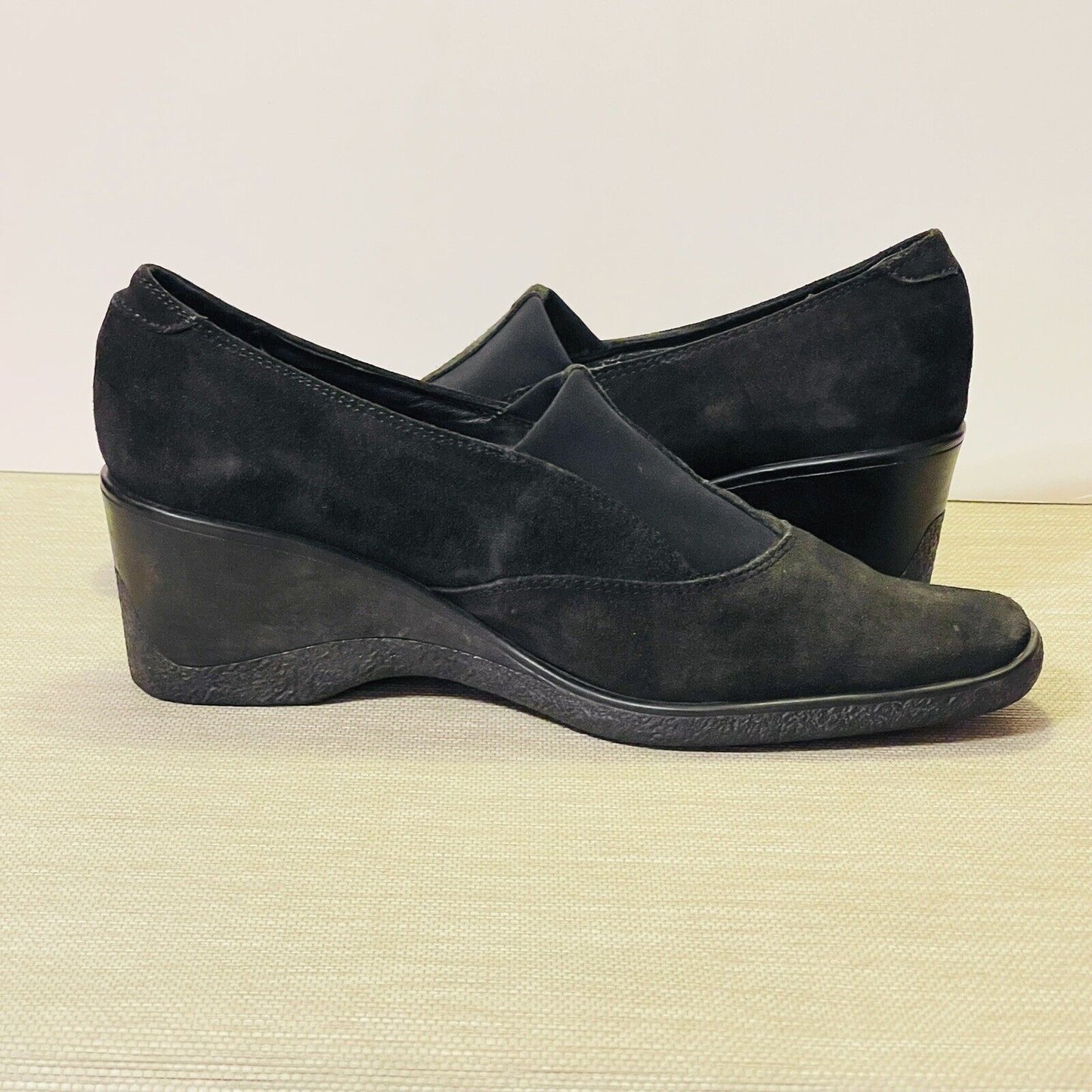Aquatalia Marvin K Womens 11 Black Suede Leather Wedge Square Toe Loafer Shoes