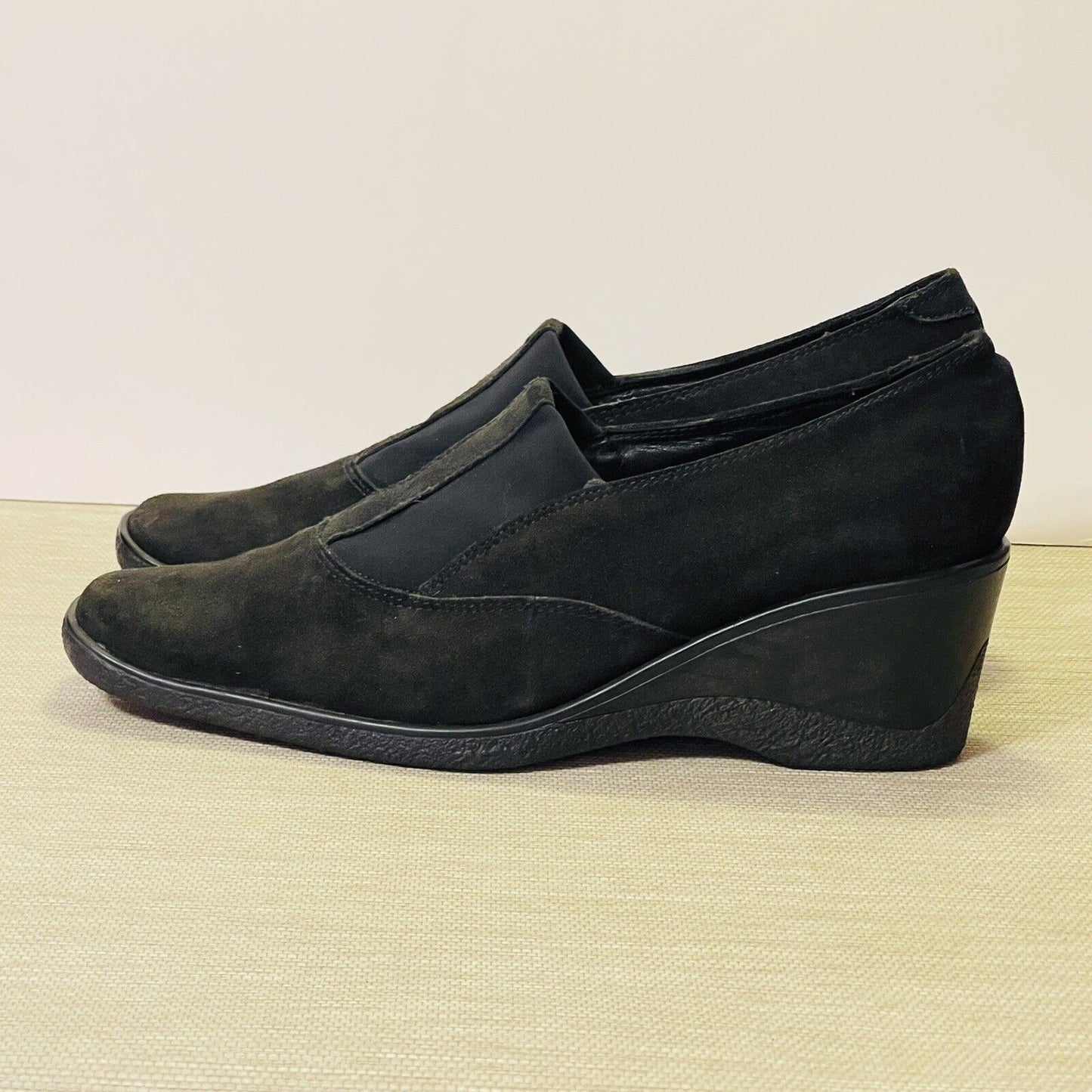 Aquatalia Marvin K Womens 11 Black Suede Leather Wedge Square Toe Loafer Shoes