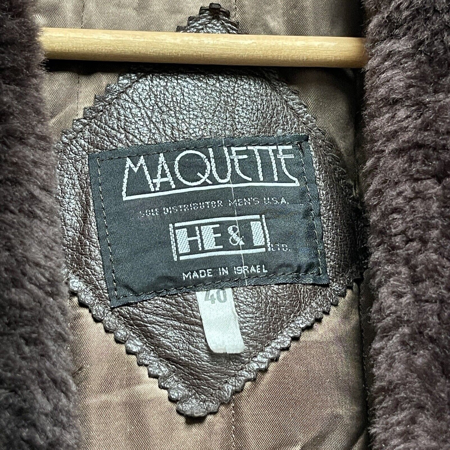 Vintage Maquette HE&I Brown Leather Fur Collar Belted Jacket Coat Lined Mens 40