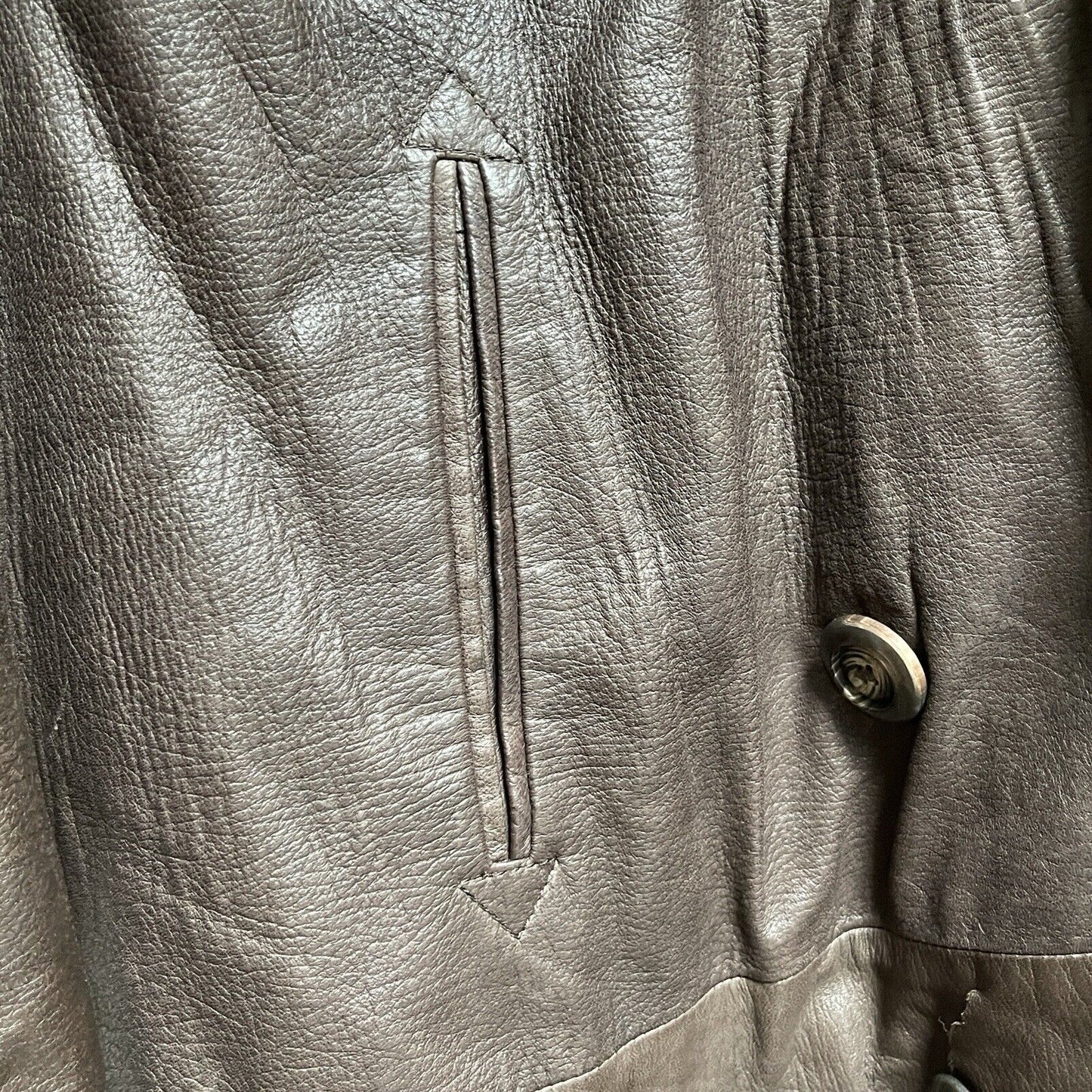 Vintage Maquette HE&I Brown Leather Fur Collar Belted Jacket Coat Lined Mens 40