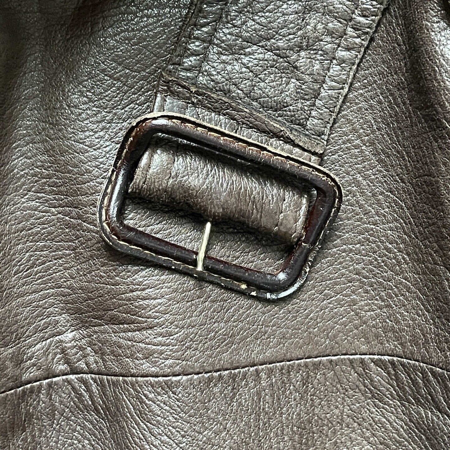 Vintage Maquette HE&I Brown Leather Fur Collar Belted Jacket Coat Lined Mens 40
