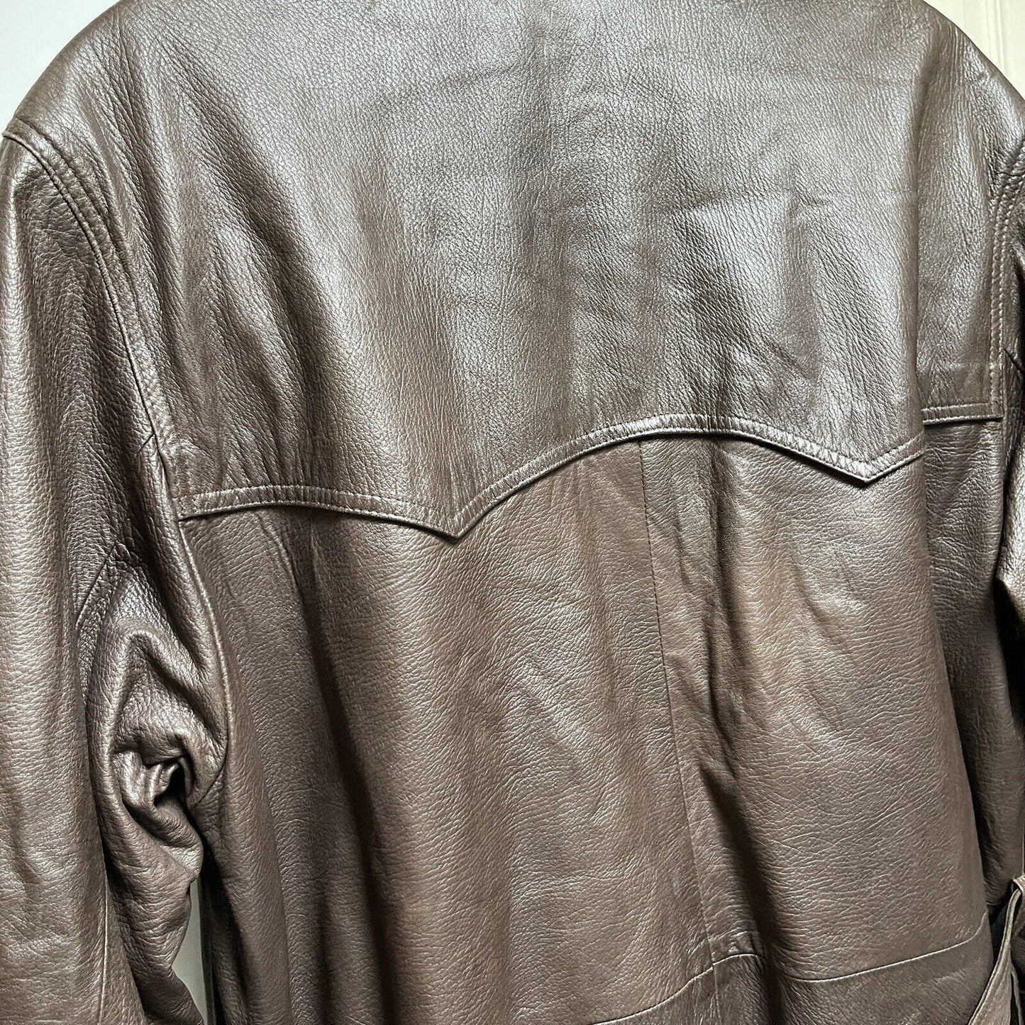 Vintage Maquette HE&I Brown Leather Fur Collar Belted Jacket Coat Lined Mens 40