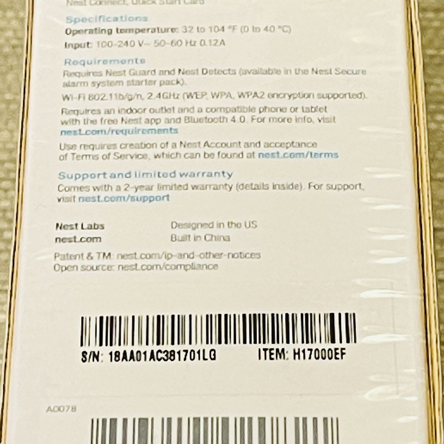 Nest Connect Range Extender NEW SEALED BOX for Nest Secure System H17000EF
