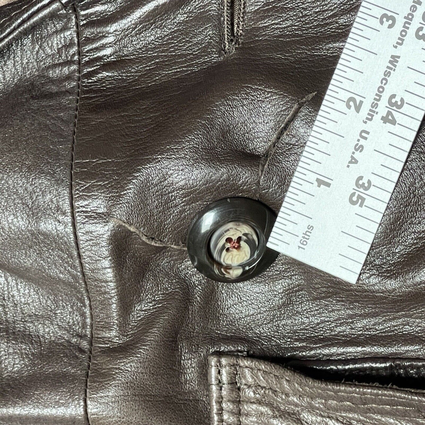 Vintage Maquette HE&I Brown Leather Fur Collar Belted Jacket Coat Lined Mens 40