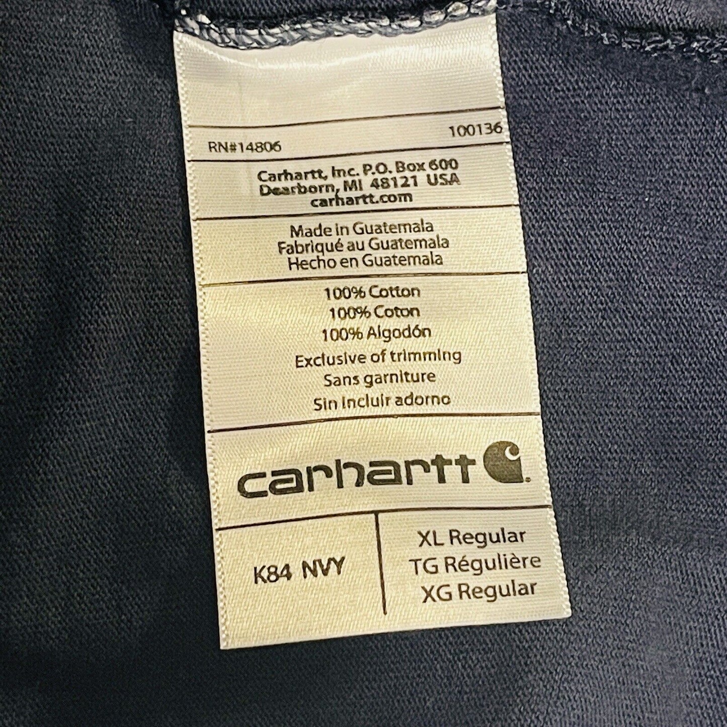 Carhartt NWT Mens Tshirt Size XL Short Sleeve K84 Pocket Button Up Navy Blue