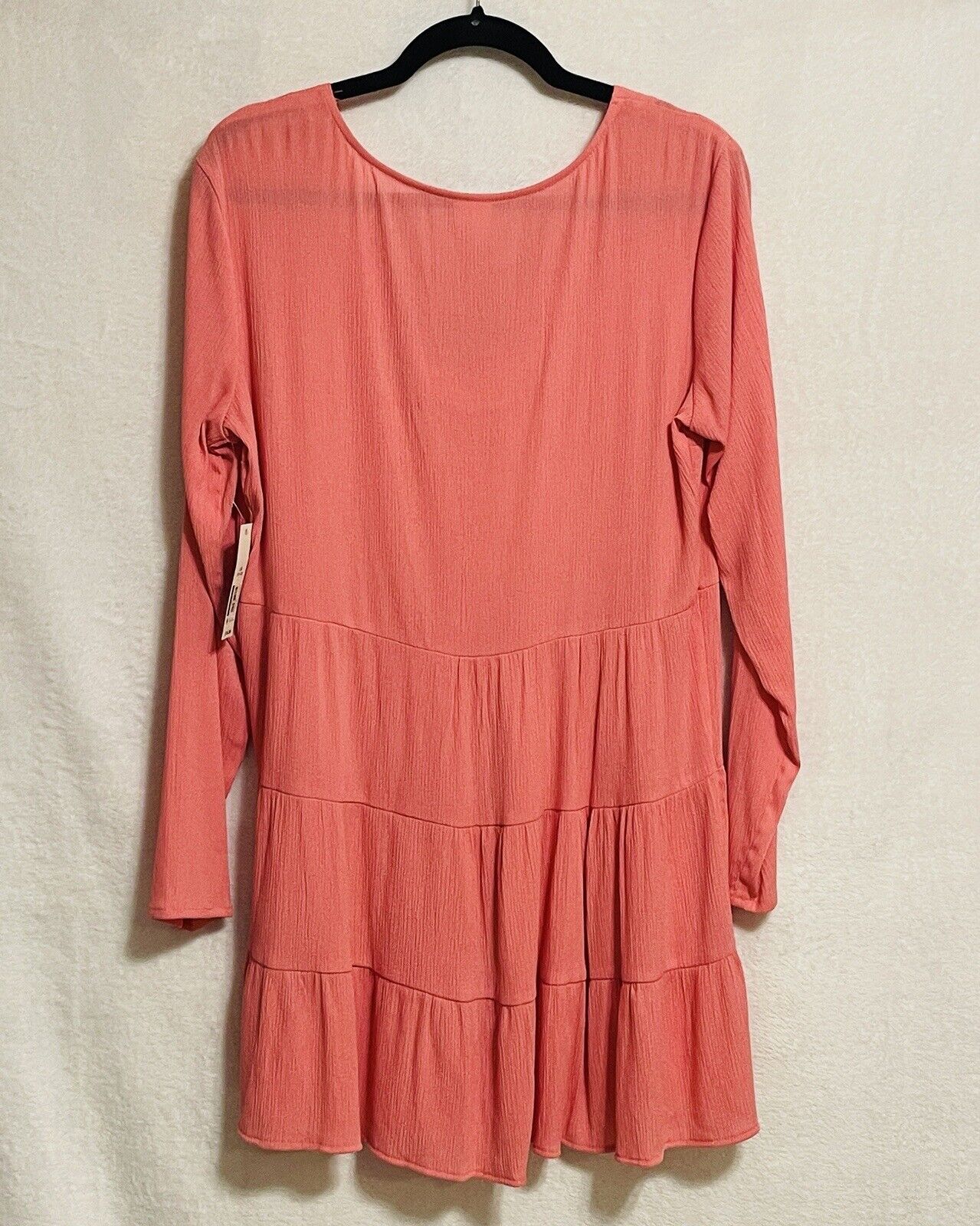 No Boundaries Pink Dress Juniors Large Lace Up V Neck Ruffle Tier Peasant Boho Dress