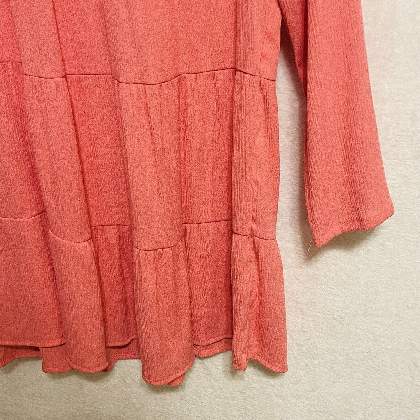 No Boundaries Pink Dress Juniors Large Lace Up V Neck Ruffle Tier Peasant Boho Dress