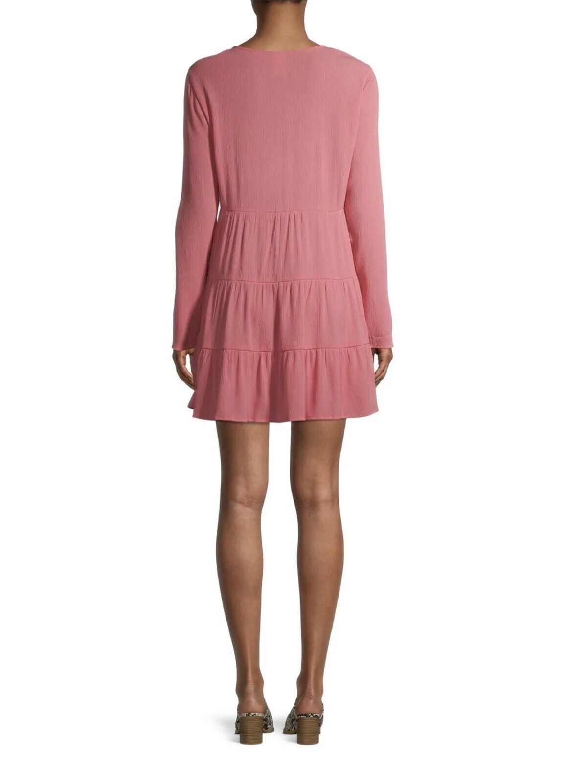 No Boundaries Pink Dress Juniors Large Lace Up V Neck Ruffle Tier Peasant Boho Dress