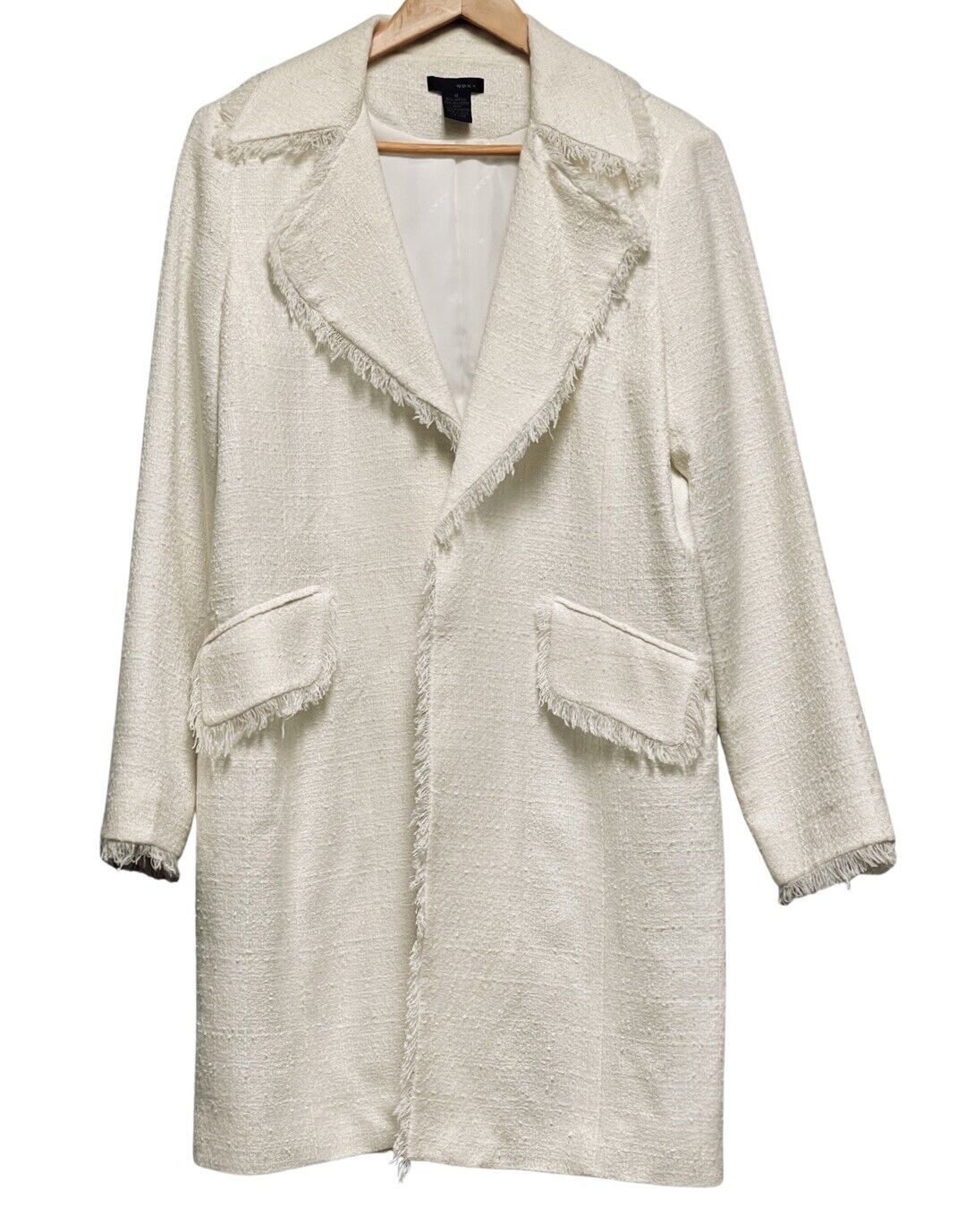 W.O.N.Y. Coat Womens 14 Open Front Lightweight Long Jacket Duster Fringe NWOT