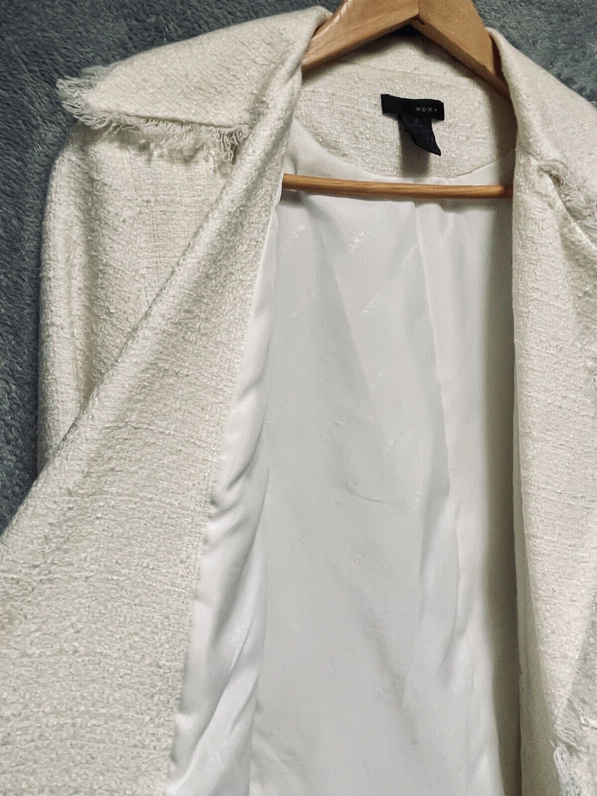 W.O.N.Y. Coat Womens 14 Open Front Lightweight Long Jacket Duster Fringe NWOT