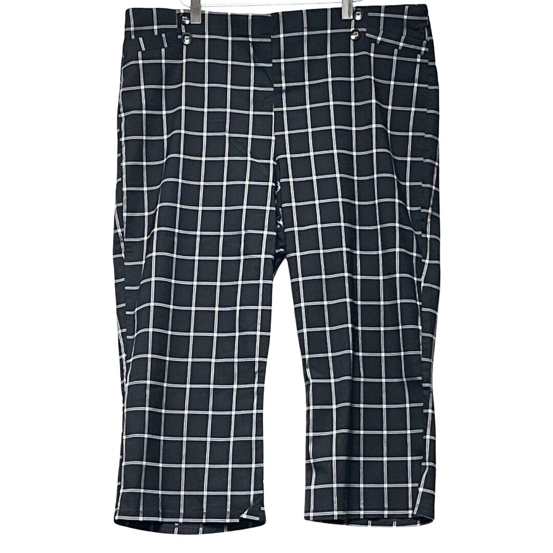 89th + Madison Capri Pants Womens 3XL Pull-On Black White Plaid Rayon Blend