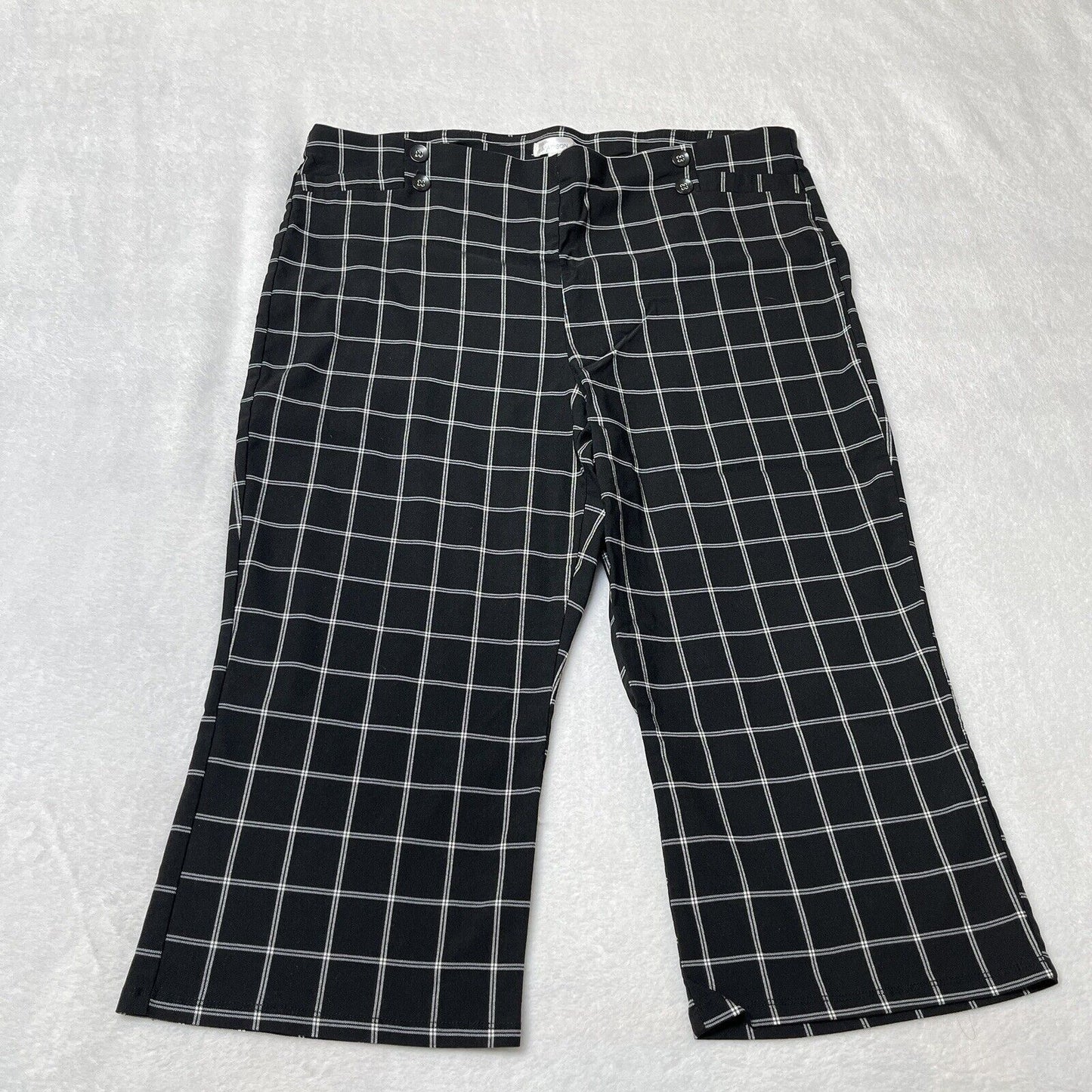 89th + Madison Capri Pants Womens 3XL Pull-On Black White Plaid Rayon Blend