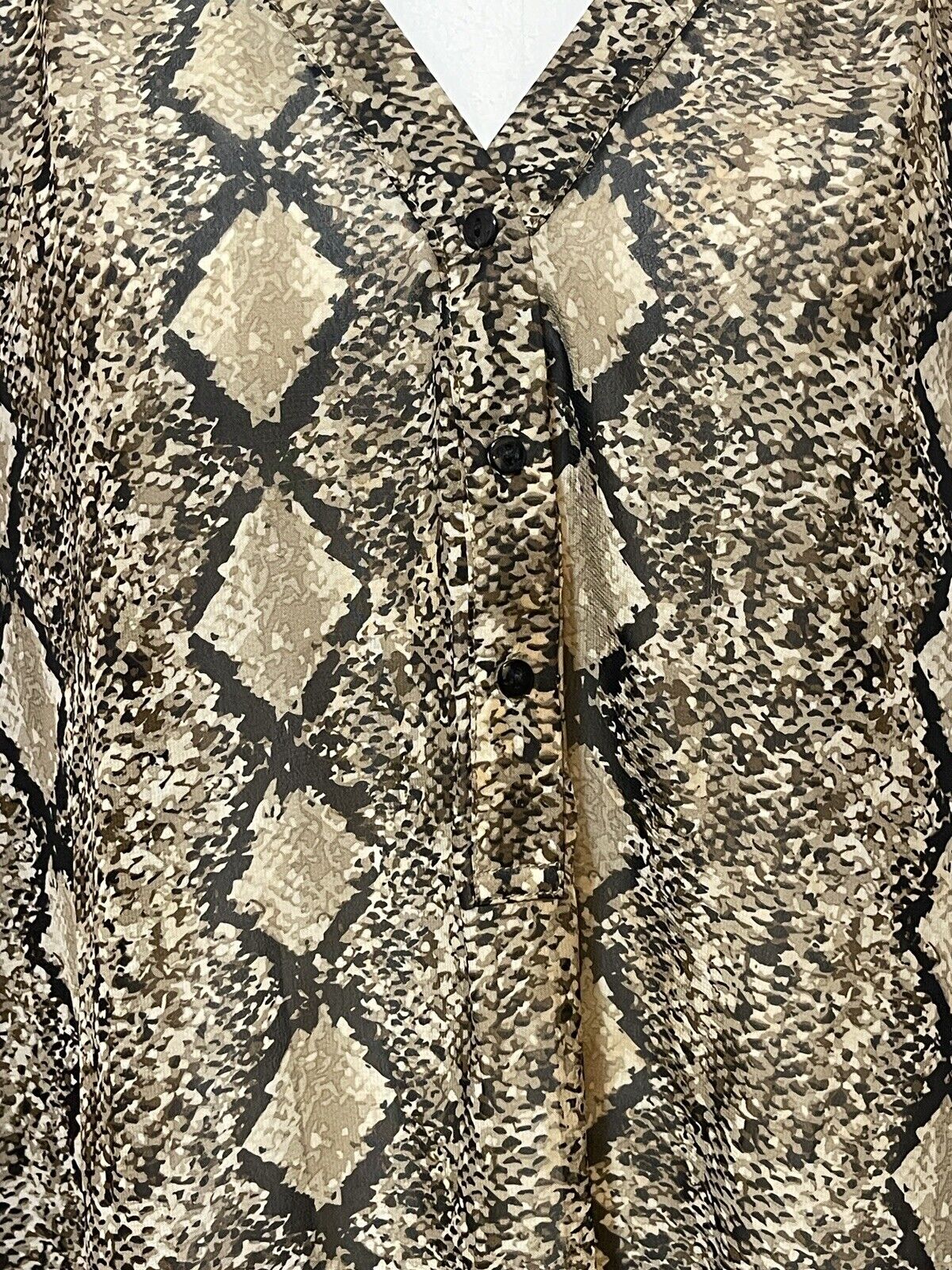 MIX & CO Sheer Shirt Tunic 3X Blouse Snake Print V-Neck Long Top Button Front