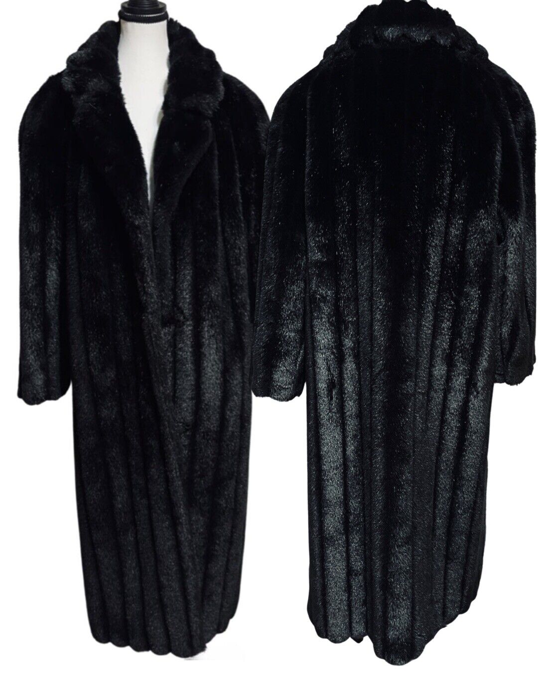 STYLE VI LTD Vintage Faux Fur Coat Size L XL Black Mink Long Full Length Lined