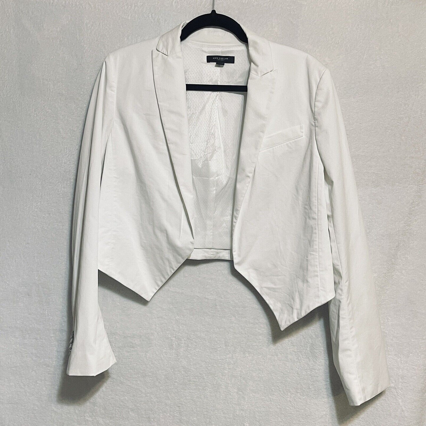 Ann Taylor Crop Jacket Womens 10 White Bolero Open Front Blazer