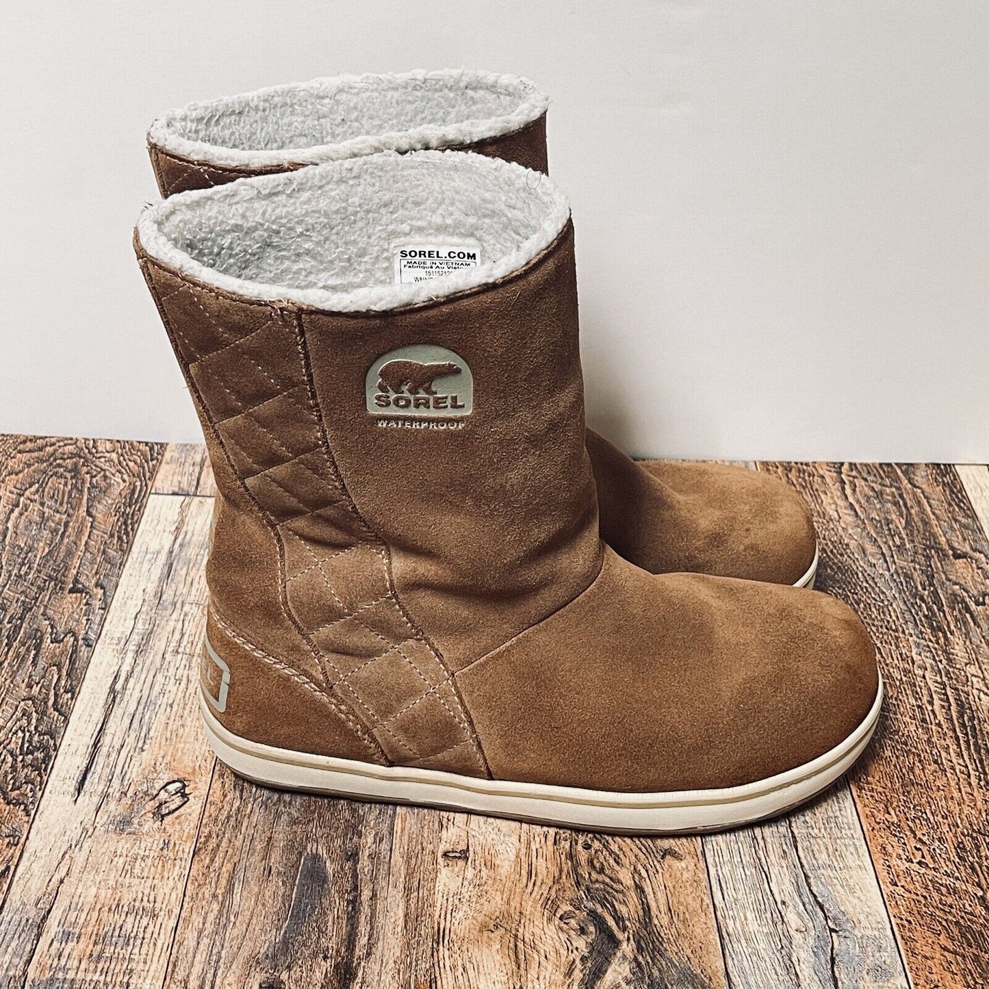 SOREL Glazy Winter Boots Waterproof Womens US 9 UK EU 40 Suede Brown Tan White