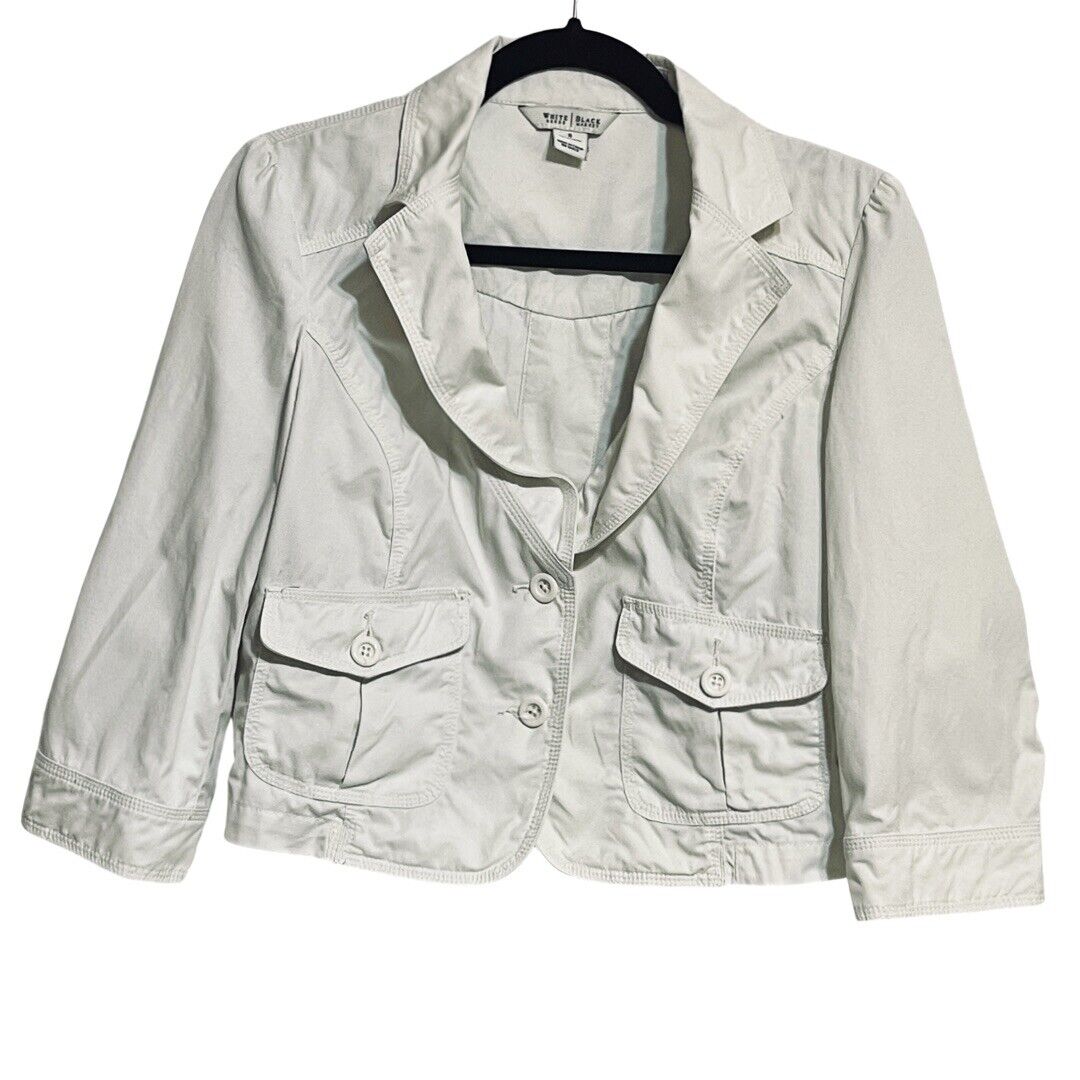 White House Black Market Cropped Jacket Womens 8 WHBM White Utility Top Shacket