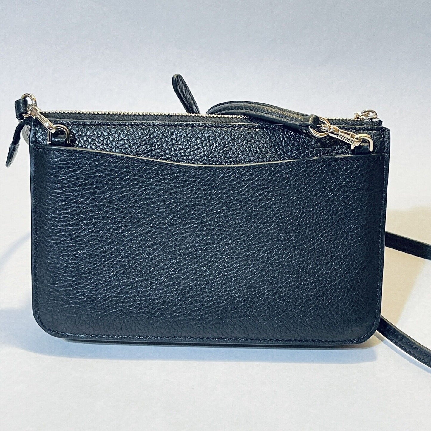 Kate Spade Leila Small Flap Crossbody Bag Pebbled Leather Pouch Purse Black Gold