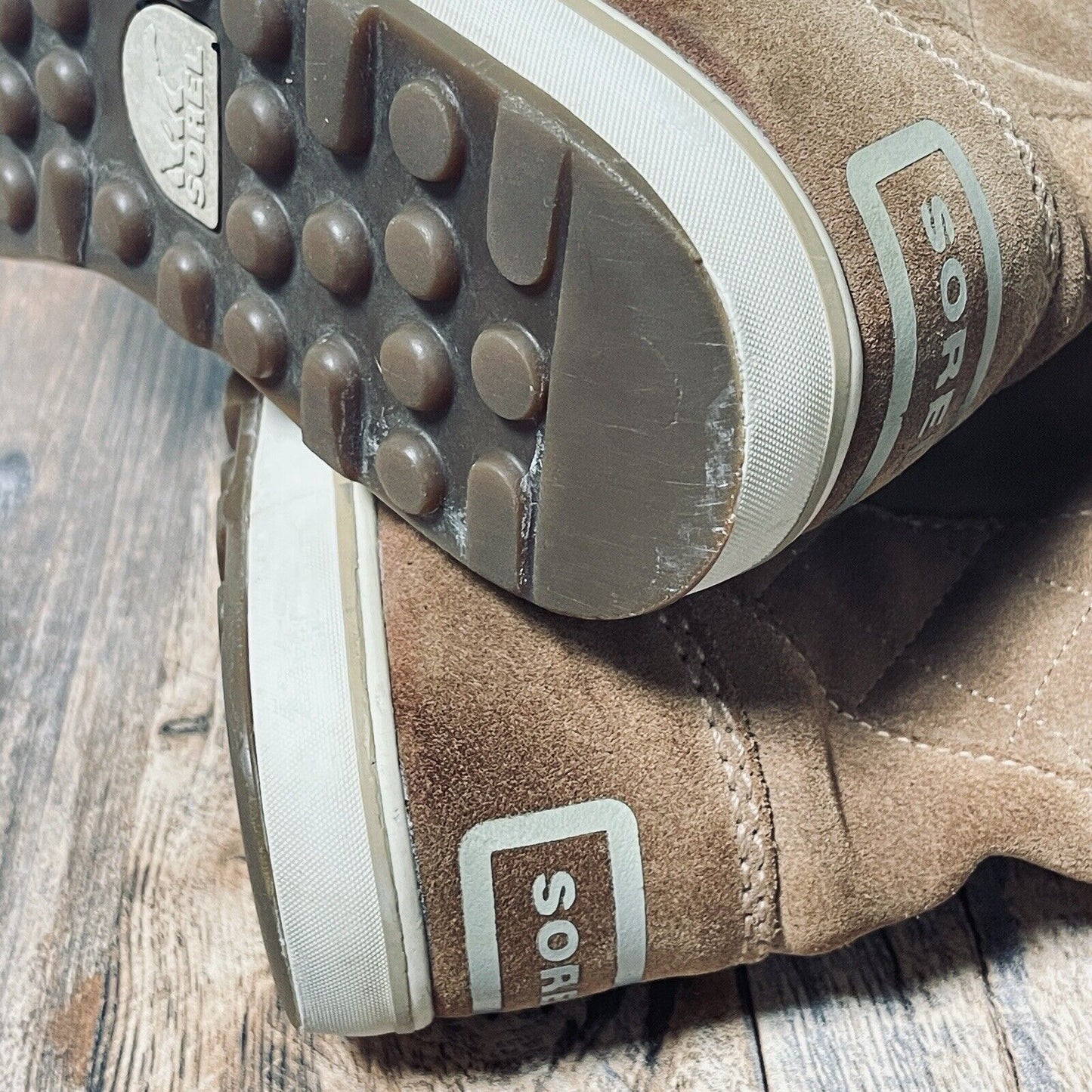SOREL Glazy Winter Boots Waterproof Womens US 9 UK EU 40 Suede Brown Tan White