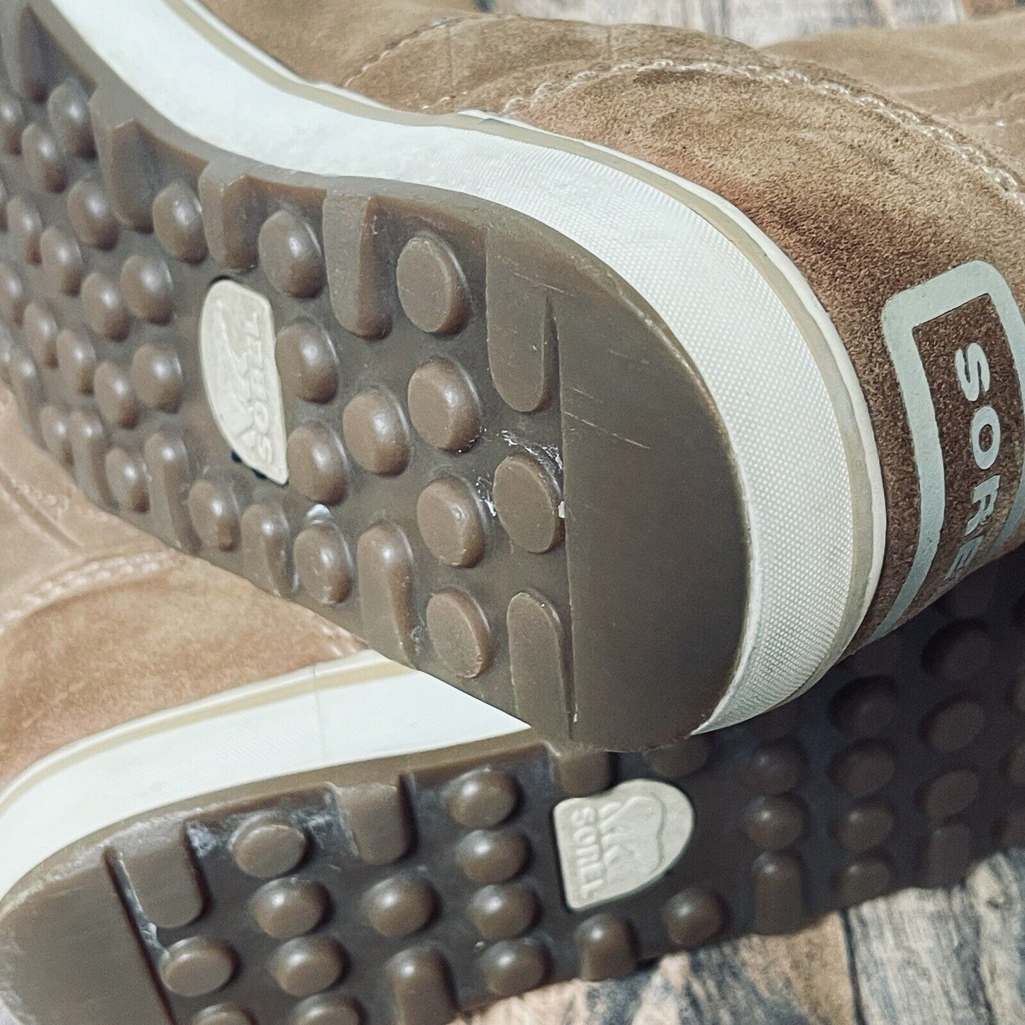 SOREL Glazy Winter Boots Waterproof Womens US 9 UK EU 40 Suede Brown Tan White