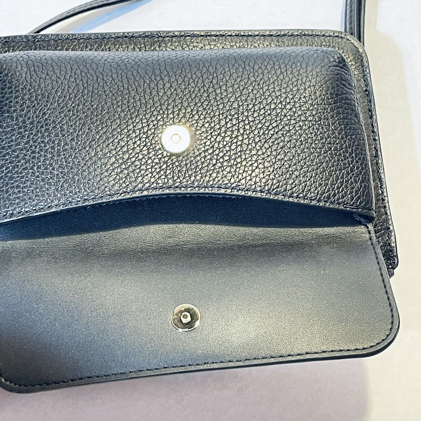 Kate Spade Leila Small Flap Crossbody Bag Pebbled Leather Pouch Purse Black Gold