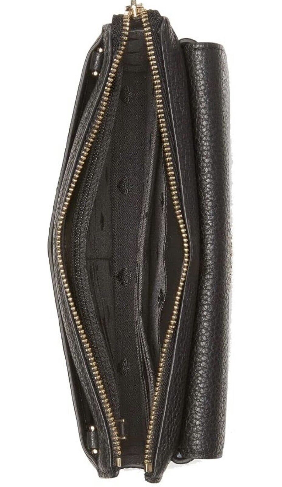 Kate Spade Leila Small Flap Crossbody Bag Pebbled Leather Pouch Purse Black Gold