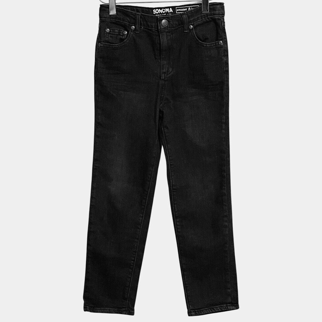 Sonoma Jeans Boys Sz 8 Straight Slim Fit Black Faded Wash Adjustable Waist