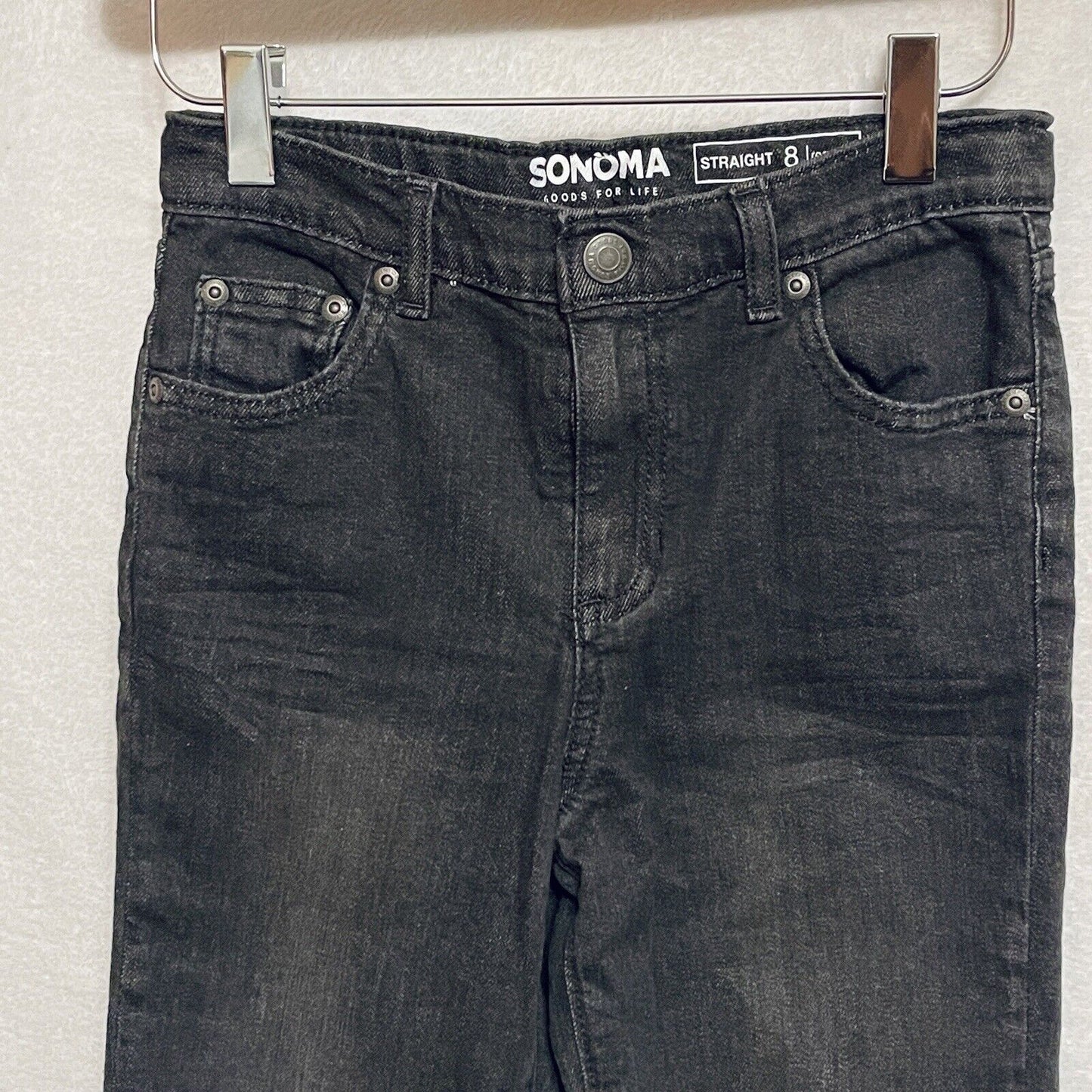 Sonoma Jeans Boys Sz 8 Straight Slim Fit Black Faded Wash Adjustable Waist