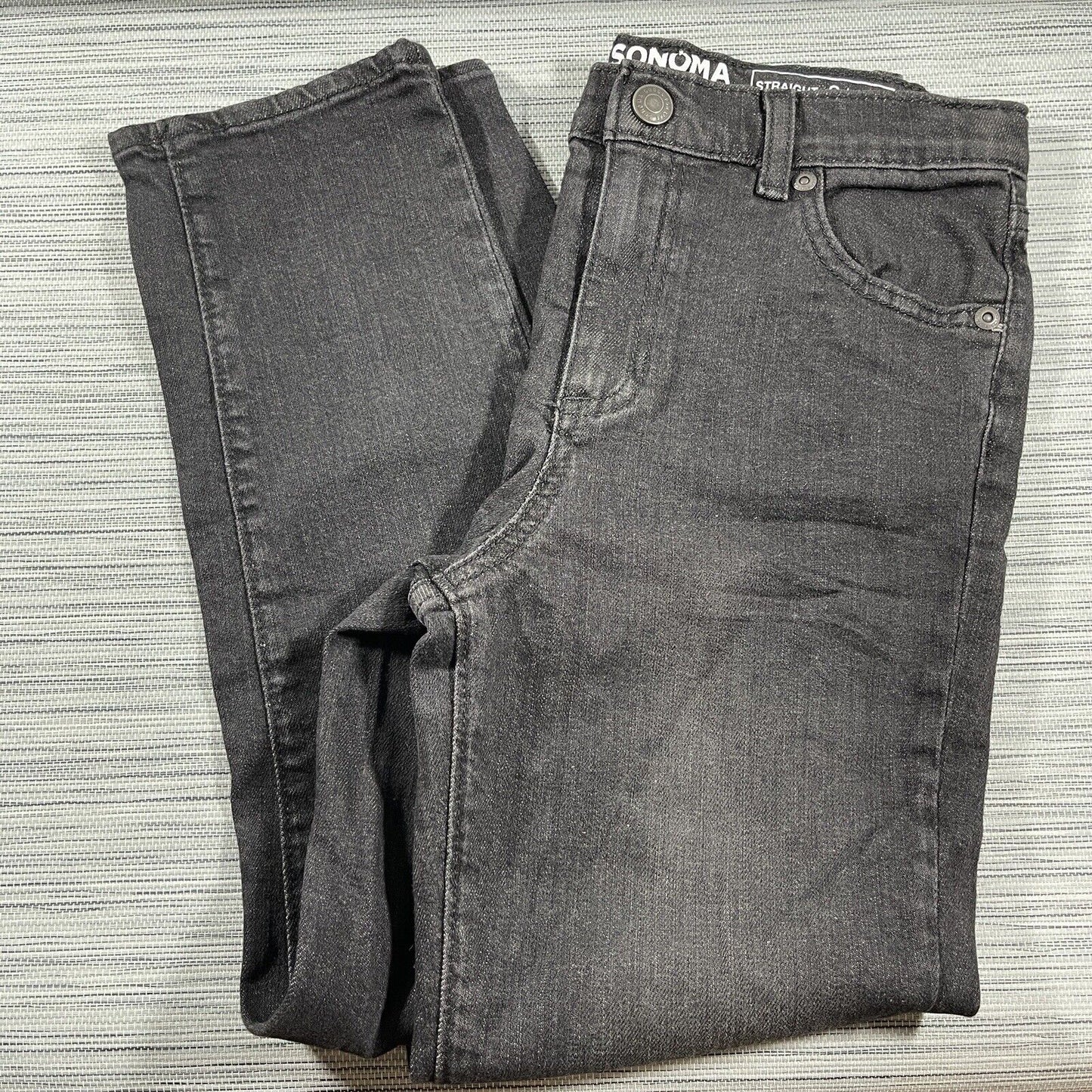 Sonoma Jeans Boys Sz 8 Straight Slim Fit Black Faded Wash Adjustable Waist