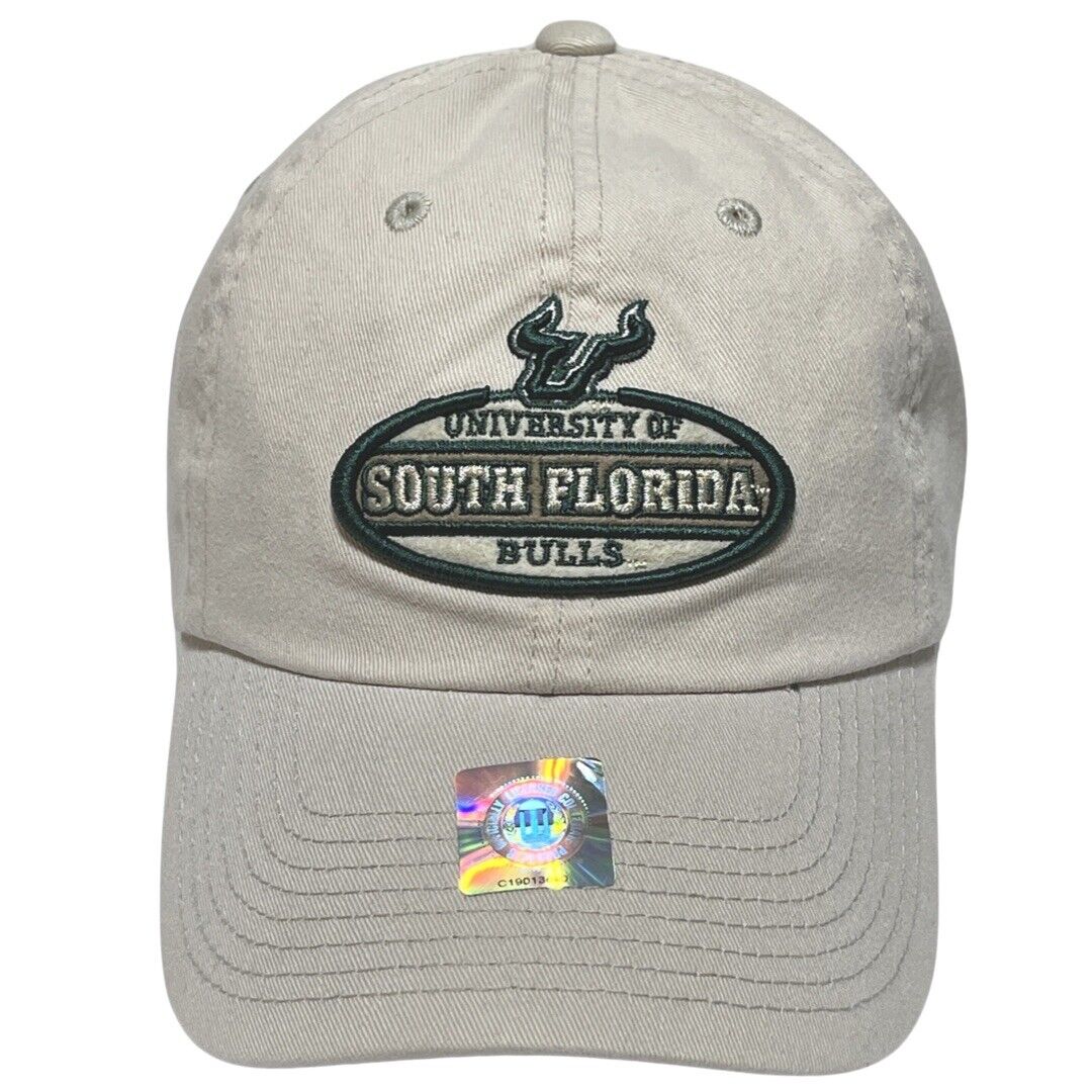 University of South Florida Bulls Logo Hat Adjustable Strap Khaki Baseball Cap