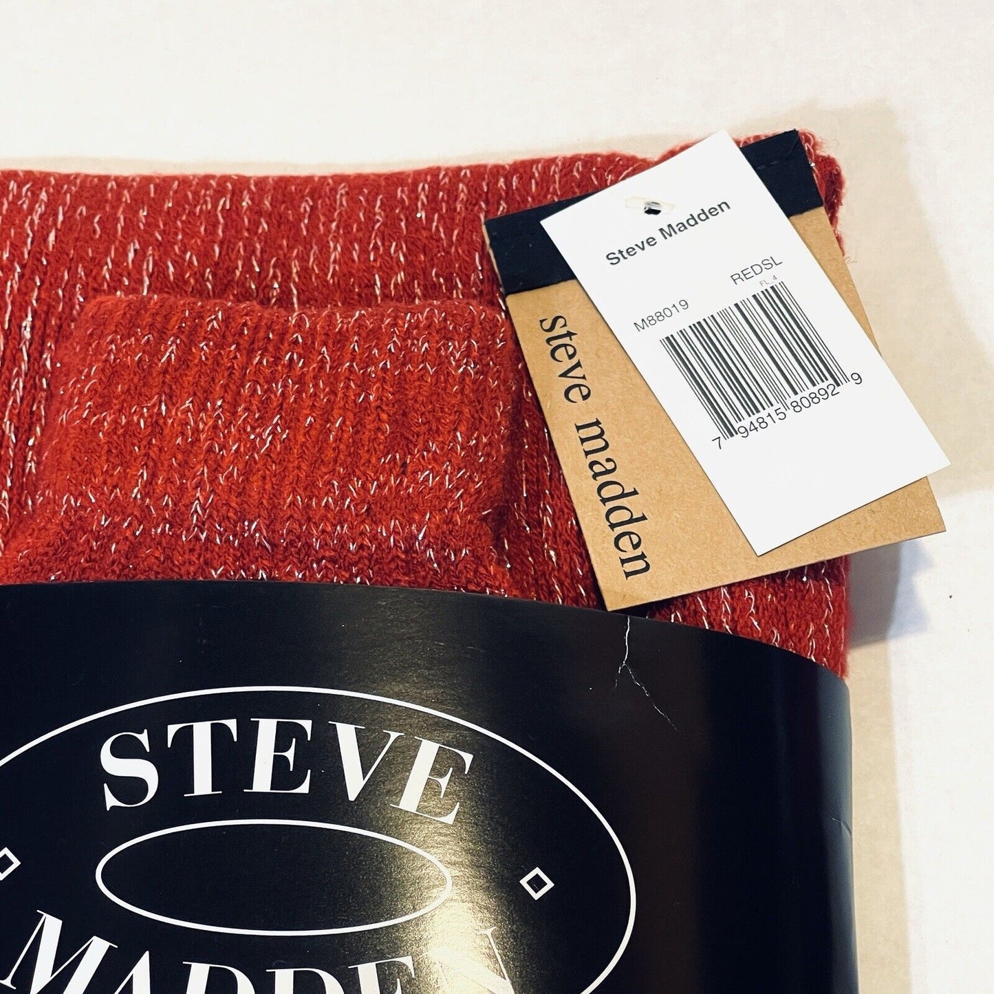 Steve Madden Womens Scarf Gloves Gift Set Red Silver Long Scarf Holiday Winter