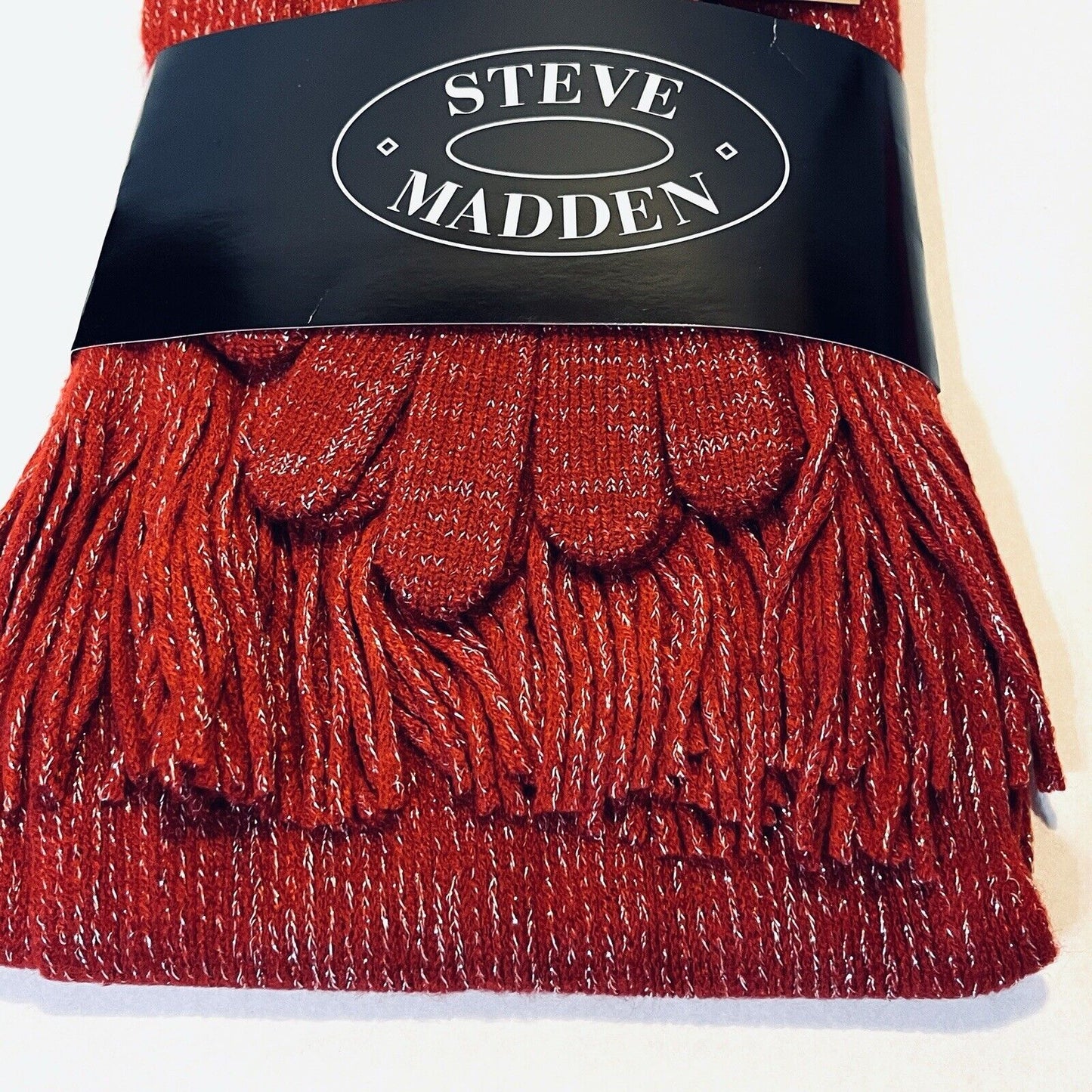 Steve Madden Womens Scarf Gloves Gift Set Red Silver Long Scarf Holiday Winter