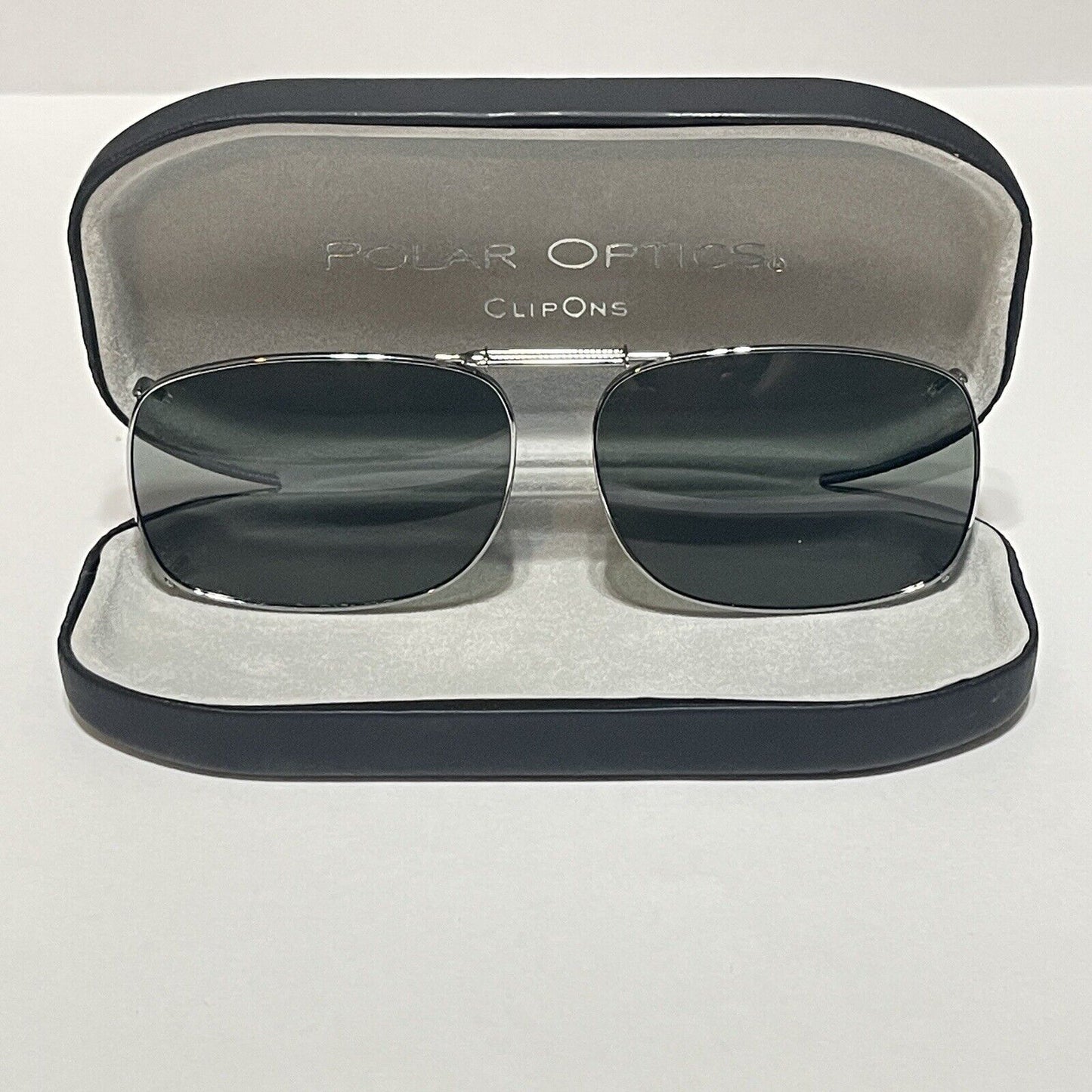 Polar Optics Clip-On Sunglasses Silver Adjustable Frame With Case Rectangle