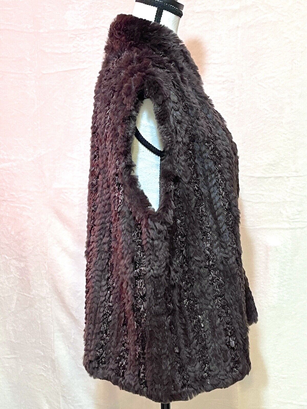 Chicos Real Fur Vest Size 2 Brown Large Coat Jacket Minimalist Boho Chic