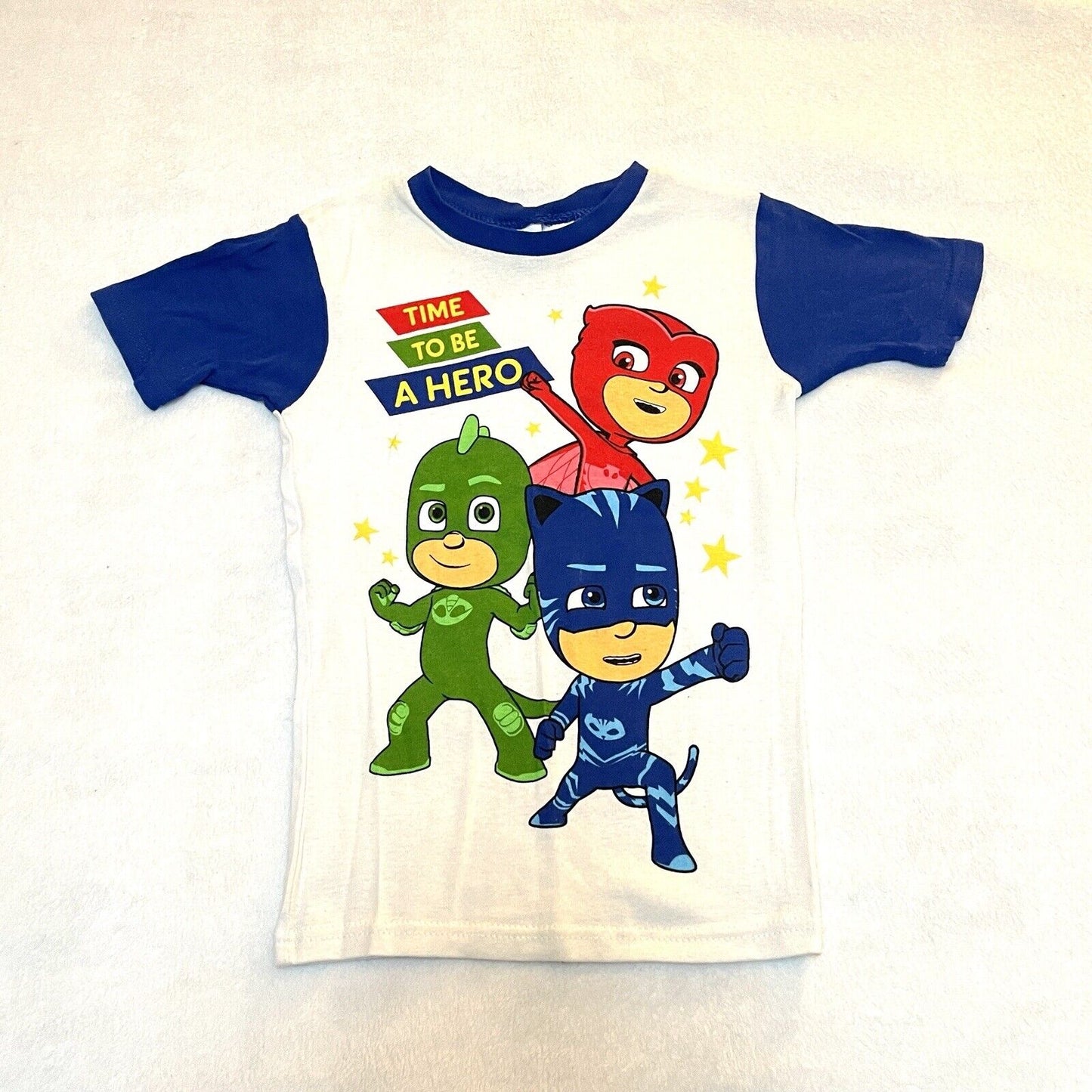 PJ Masks Sz 8 Pajama Set Time To Be A Hero Blue 2 Piece Short Sleeve Shorts PJs