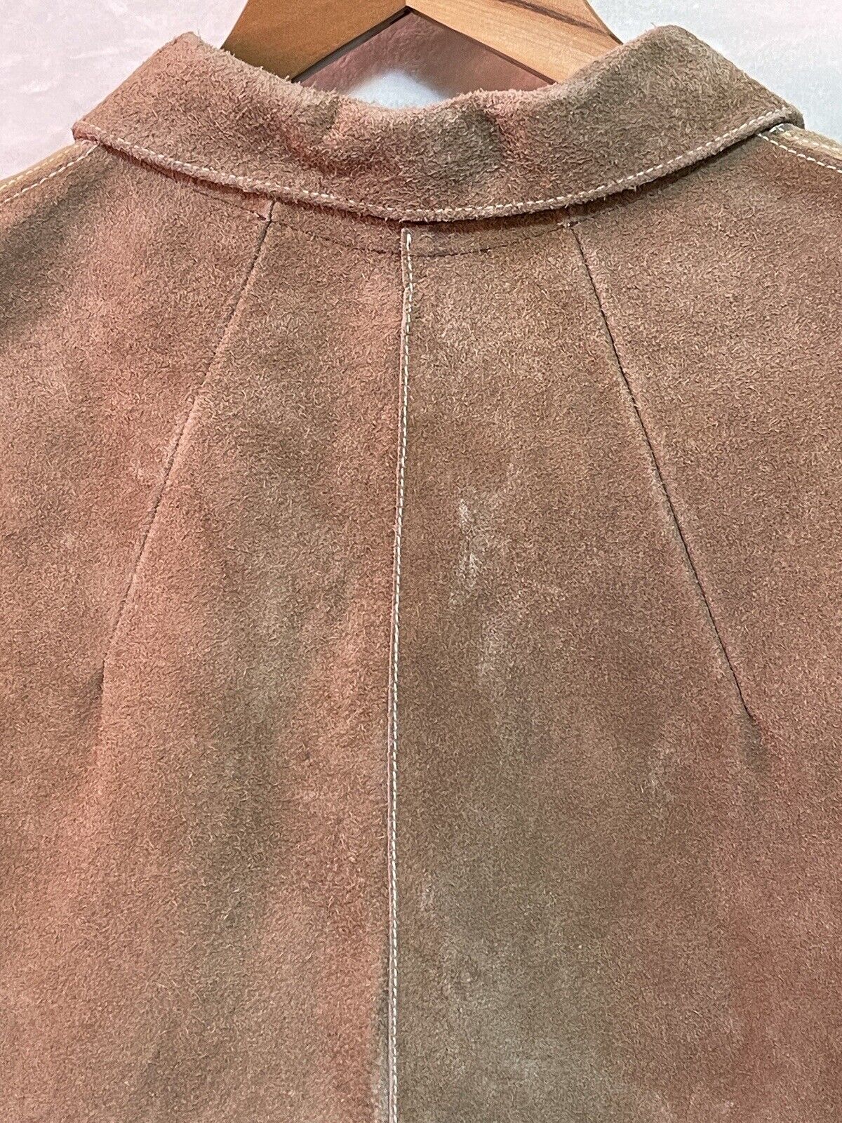 Vintage 60s Mexican Suede Leather Poncho Sz L Cape Boho Western Hippie Jacket