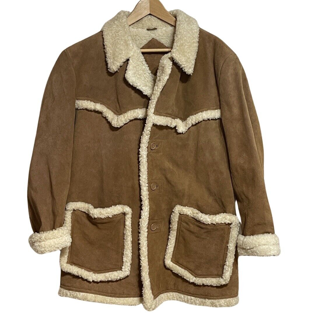 Vintage Rancher Jacket Mens 44 Suede Sherpa Lined Western Farm Coat Yellowstone