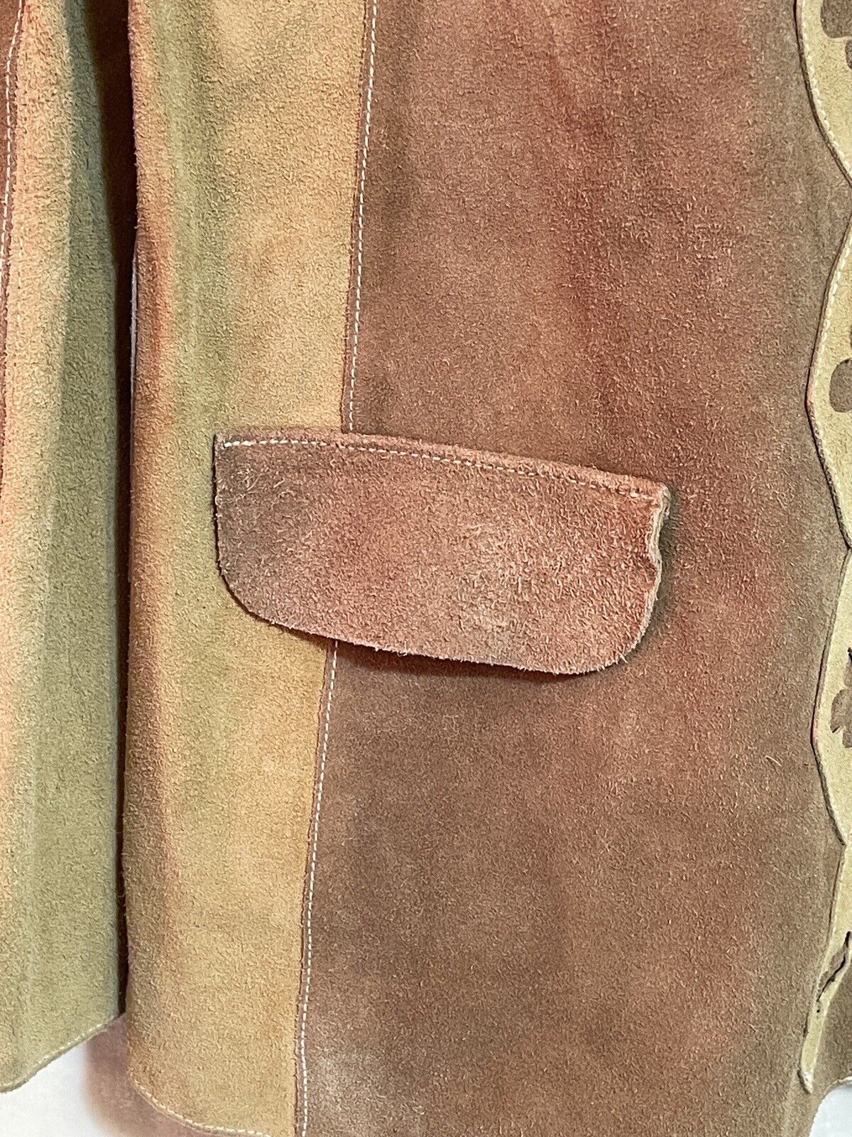 Vintage 60s Mexican Suede Leather Poncho Sz L Cape Boho Western Hippie Jacket